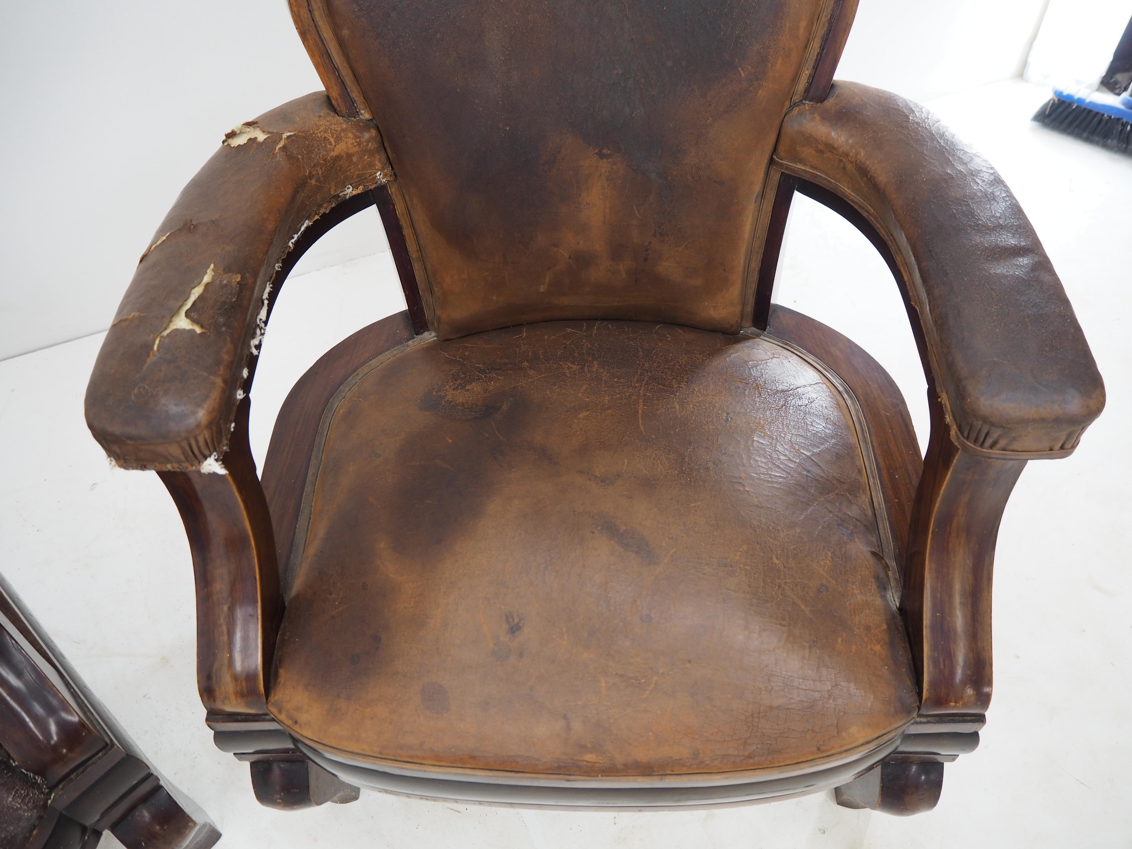 Leather Rare Art Deco Armchairs from Ministry of Interior Czechoslovakia, 1930s