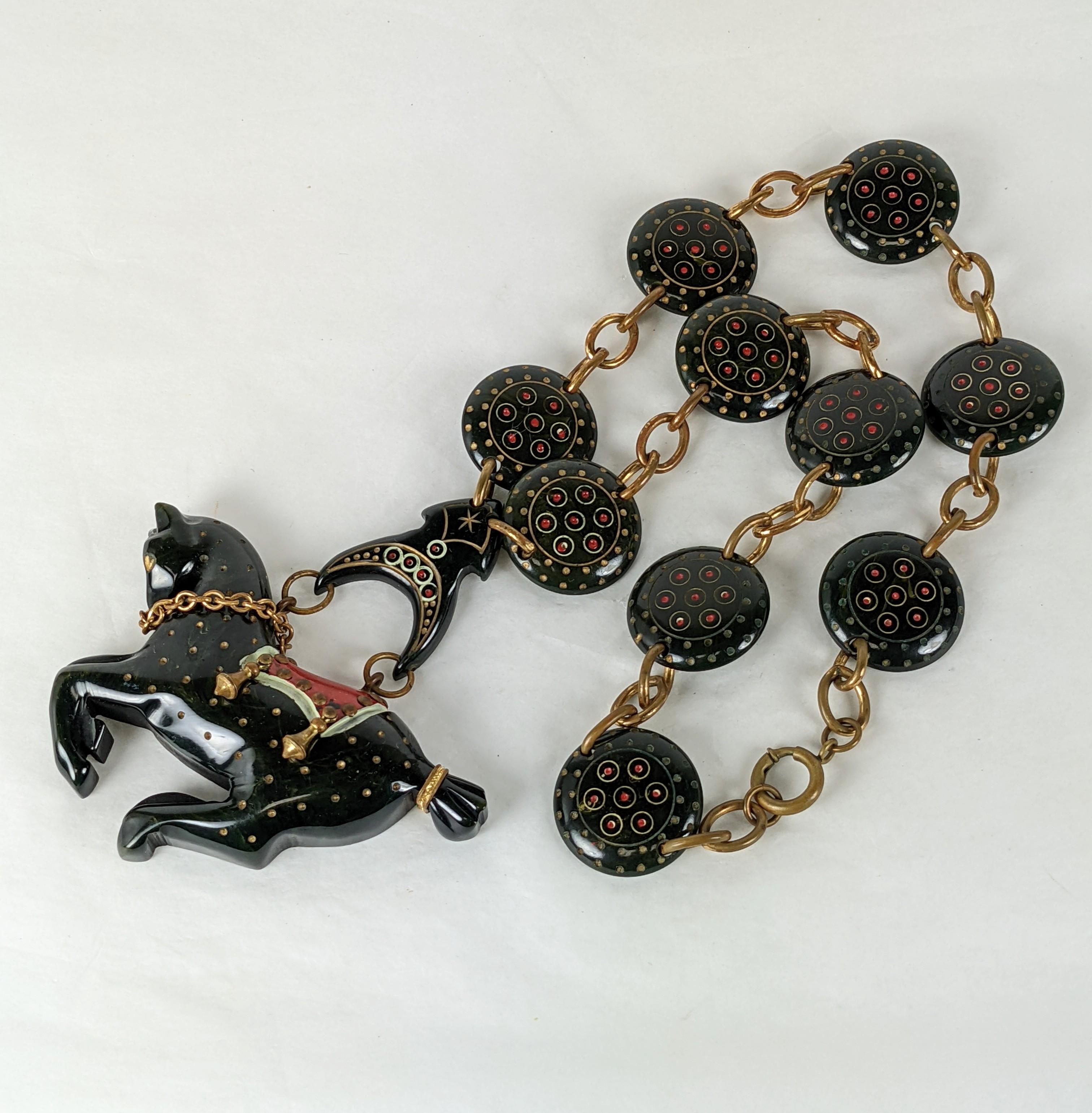 Rare Art Deco Bakelite Carousel Horse Necklace In Excellent Condition For Sale In New York, NY