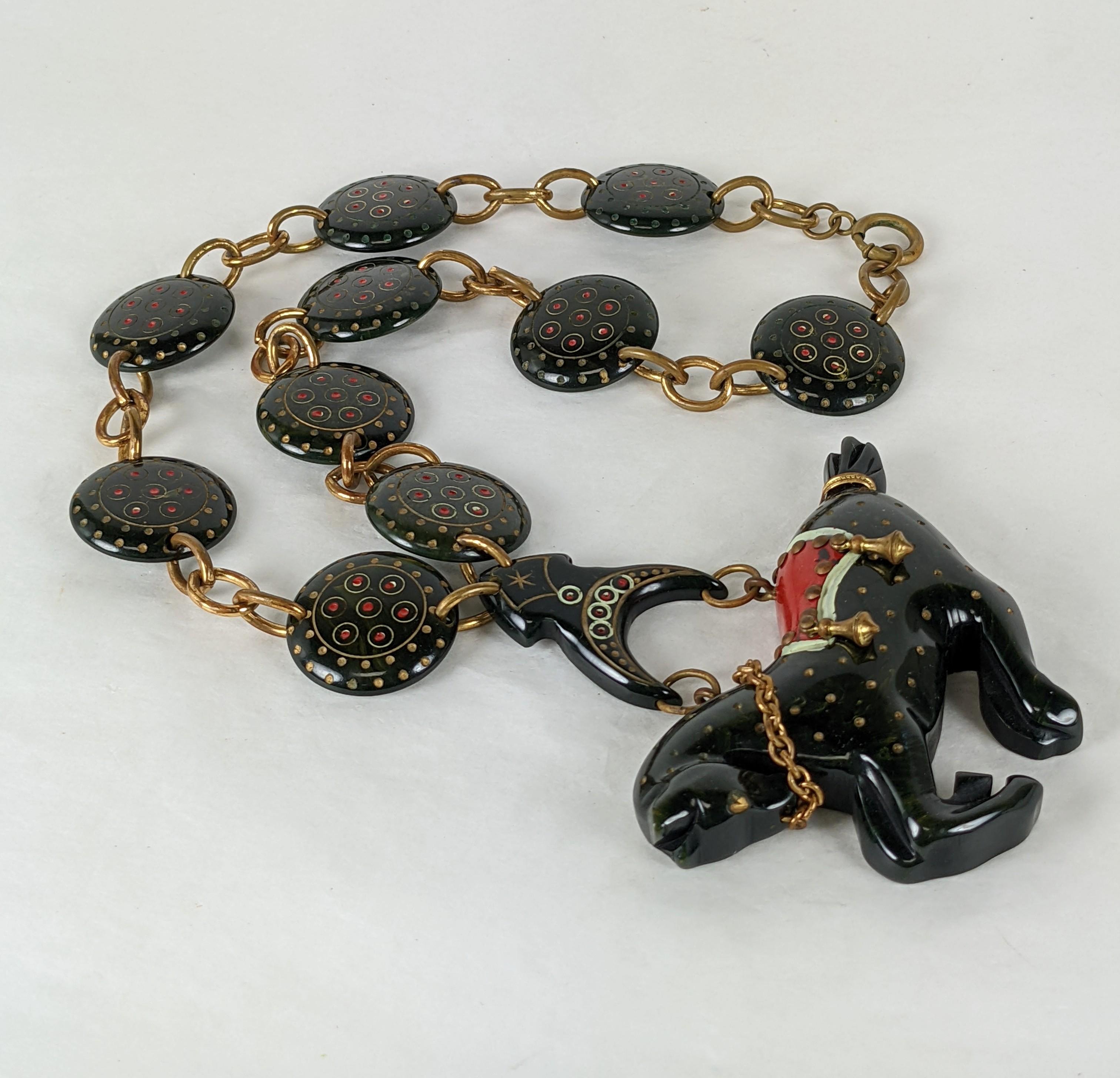 Women's or Men's Rare Art Deco Bakelite Carousel Horse Necklace For Sale