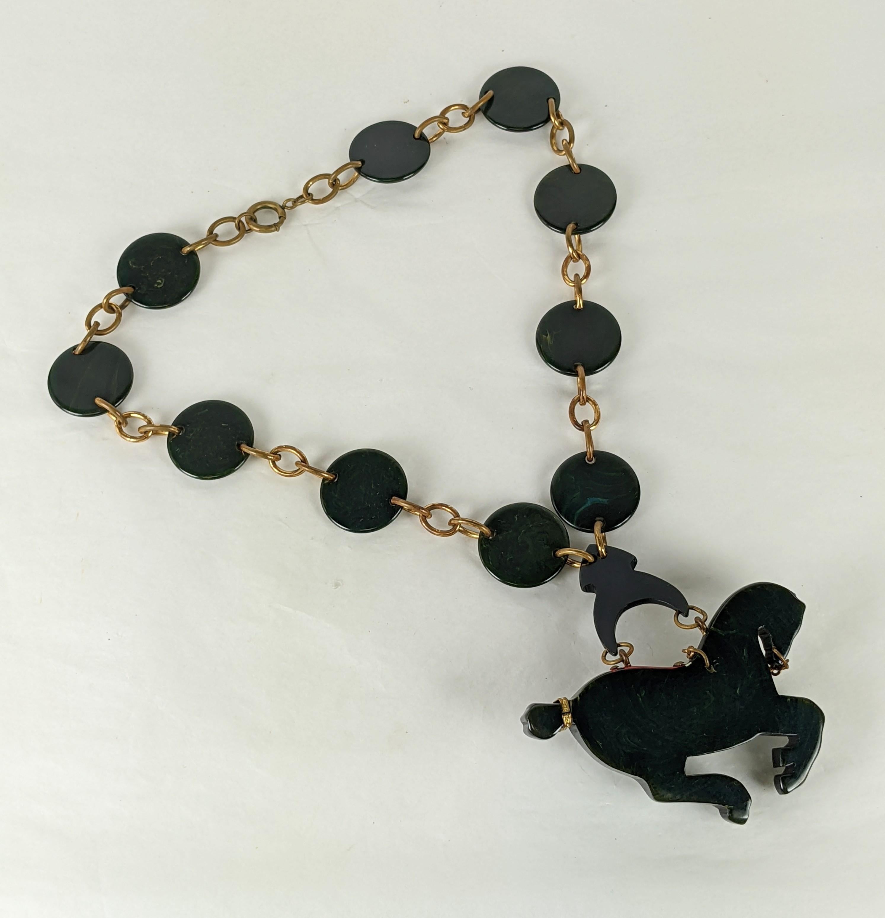 Rare Art Deco Bakelite Carousel Horse Necklace For Sale 1