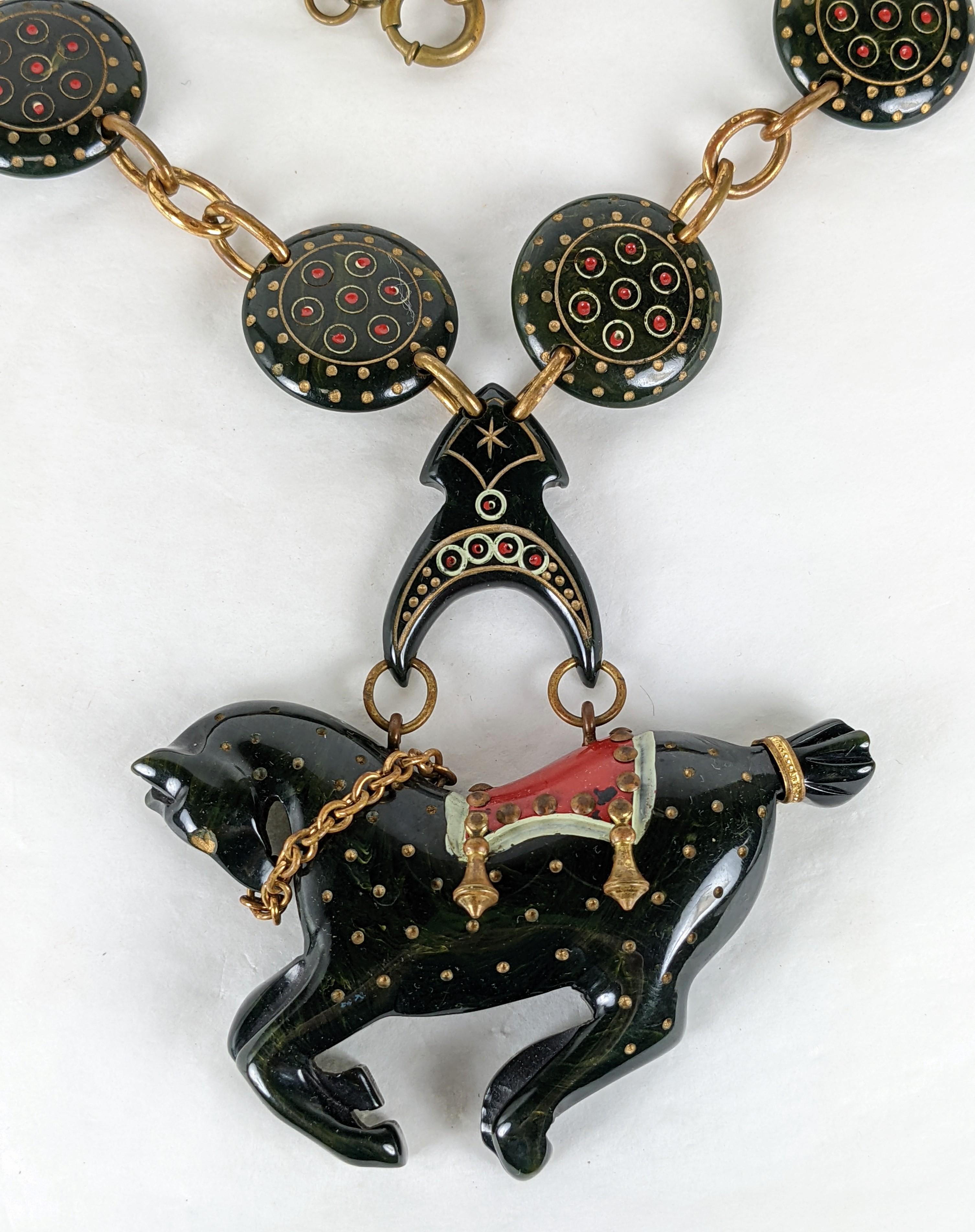 Rare Art Deco Bakelite Carousel Horse Necklace For Sale 2