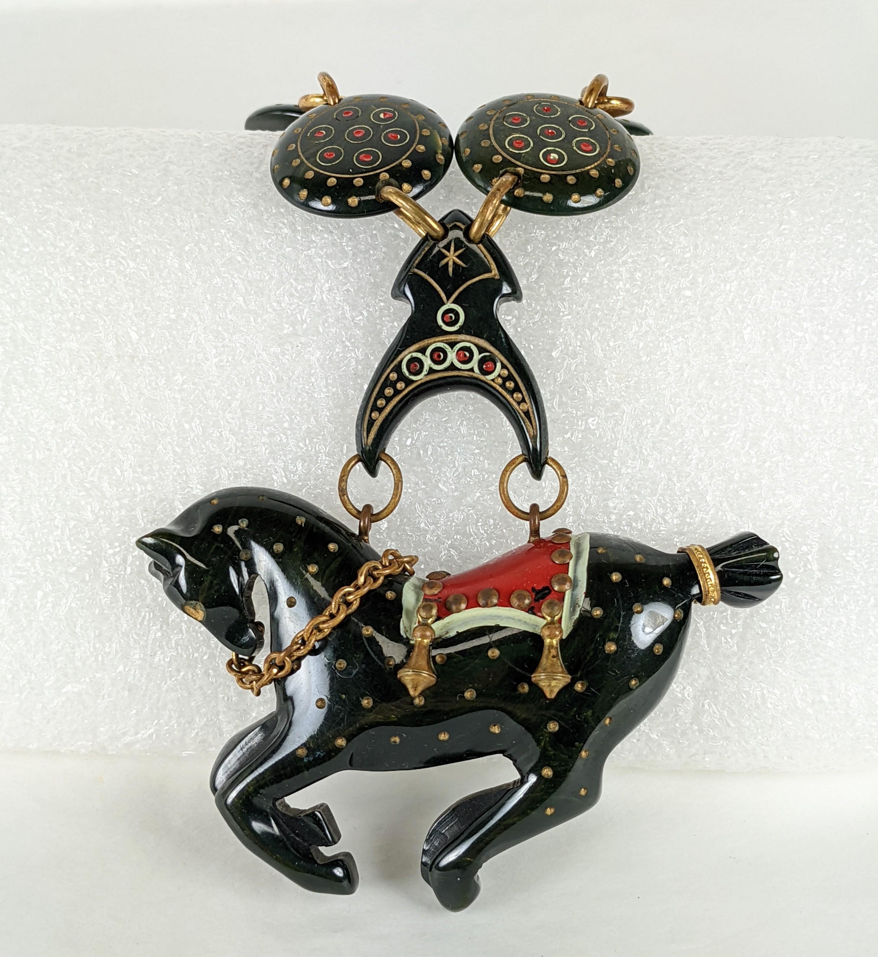 Rare Art Deco Bakelite Carousel Horse Necklace For Sale 3