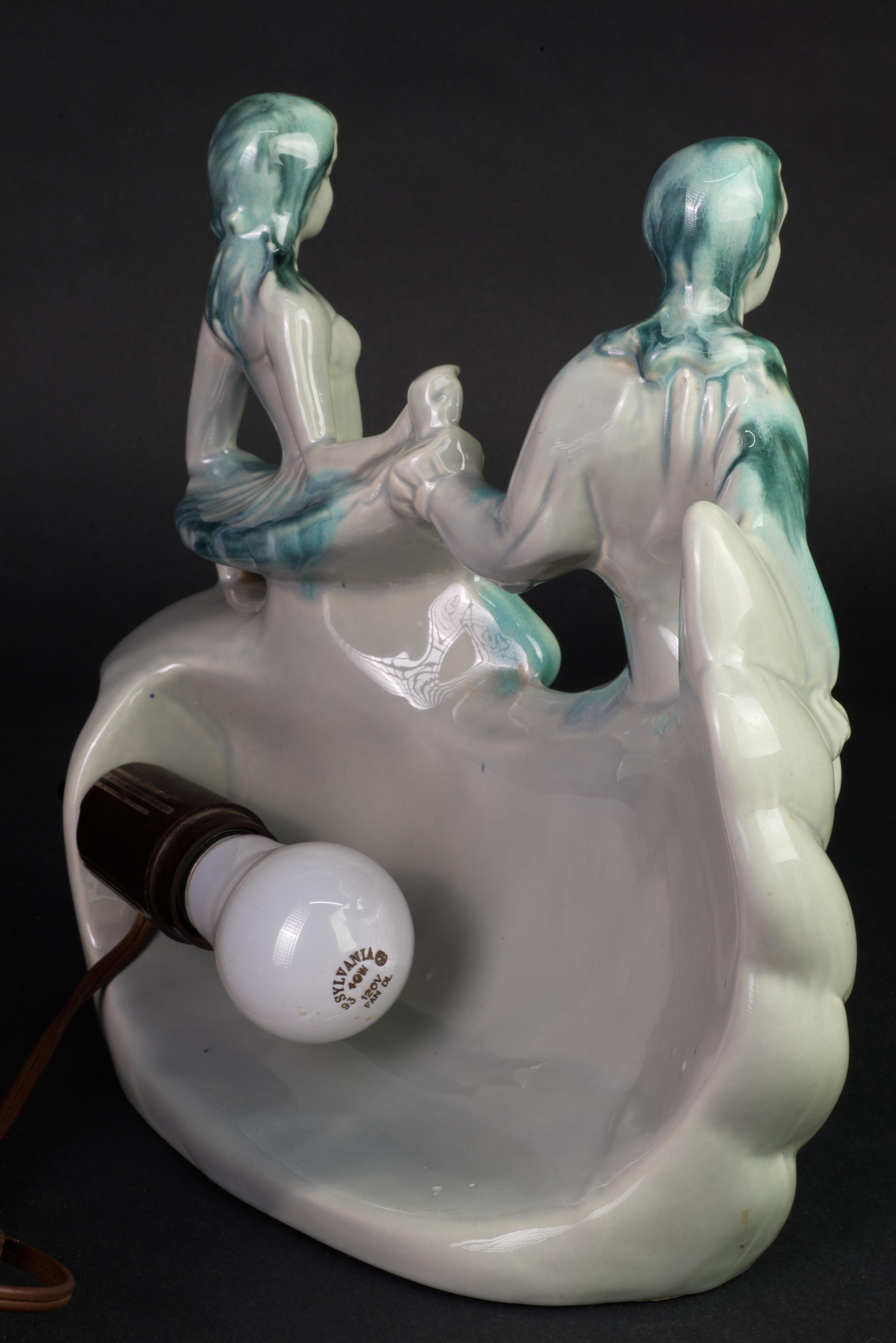 20th Century Rare Art Deco Ballet Dancers TV Lamp, Drip Glaze California Pottery, 1950s For Sale