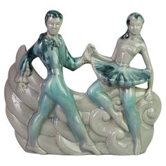 Rare Art Deco Ballet Dancers TV Lamp, Drip Glaze California Pottery, 1950s