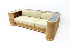 Rare Art Deco Bamboo & Rattan Daybed Sofa Room Divider by Arco Germany 1940s