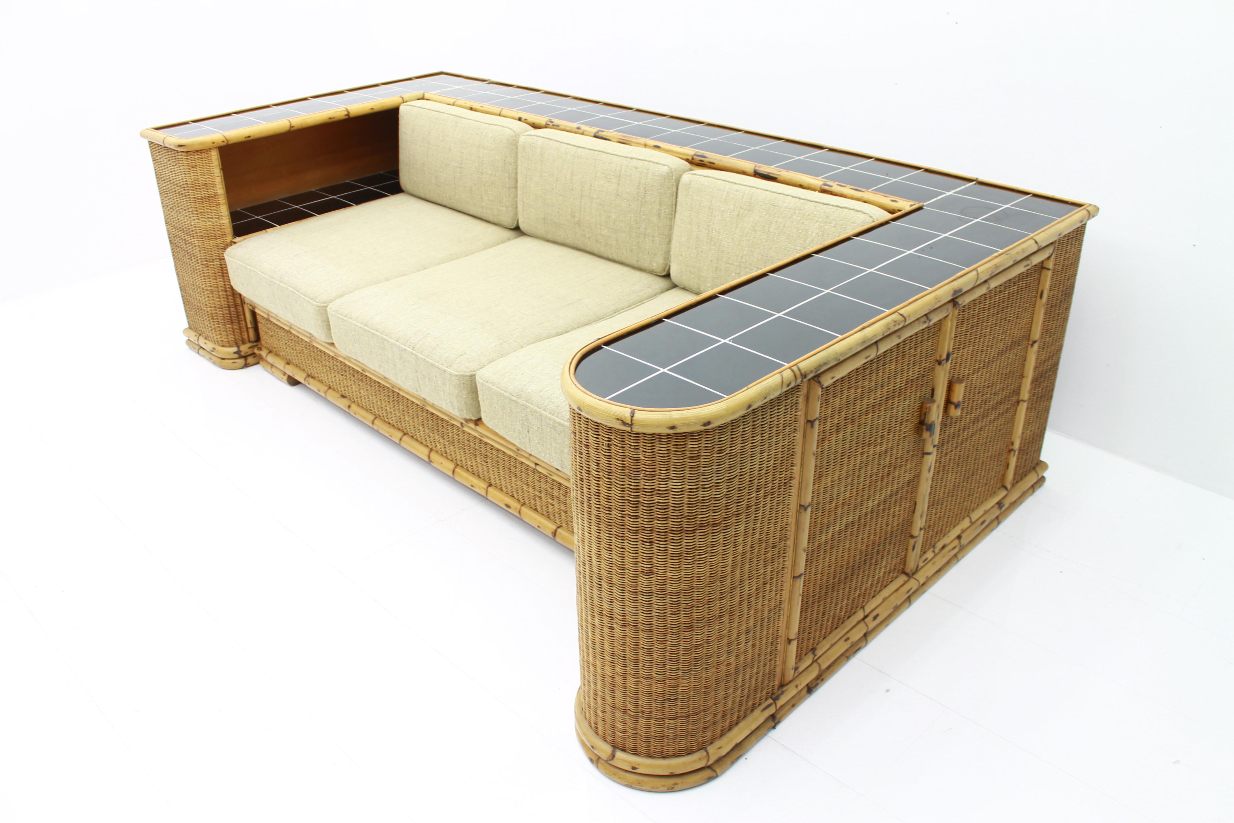 Seltenes Art déco-Sofa-Raumteiler aus Bambus und Rattan von Arco Deutschland 1940er Jahre im Zustand „Gut“ in Frankfurt / Dreieich, DE