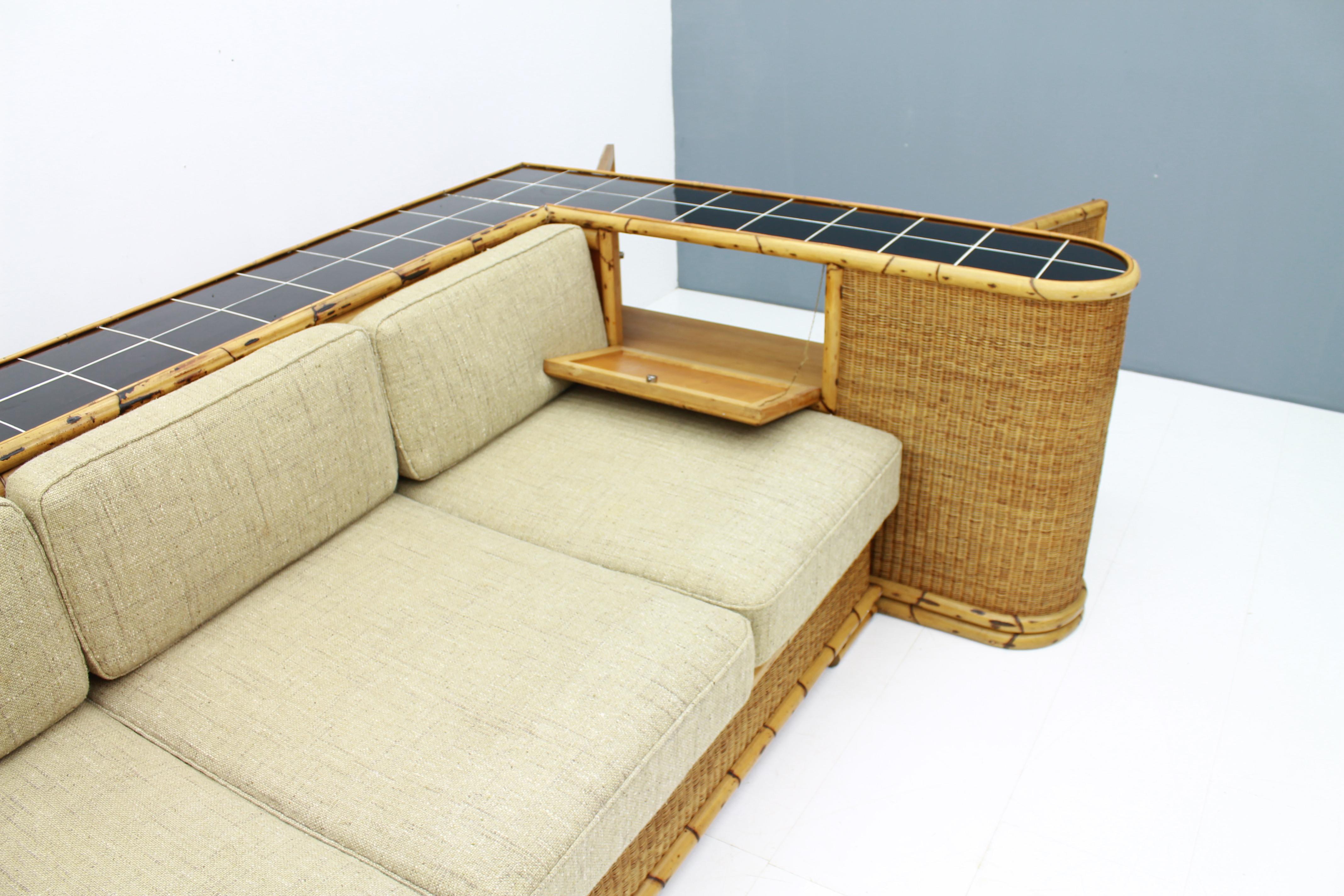 Mid-20th Century Rare Art Deco Bamboo & Rattan Daybed Sofa Room Divider by Arco Germany 1940s