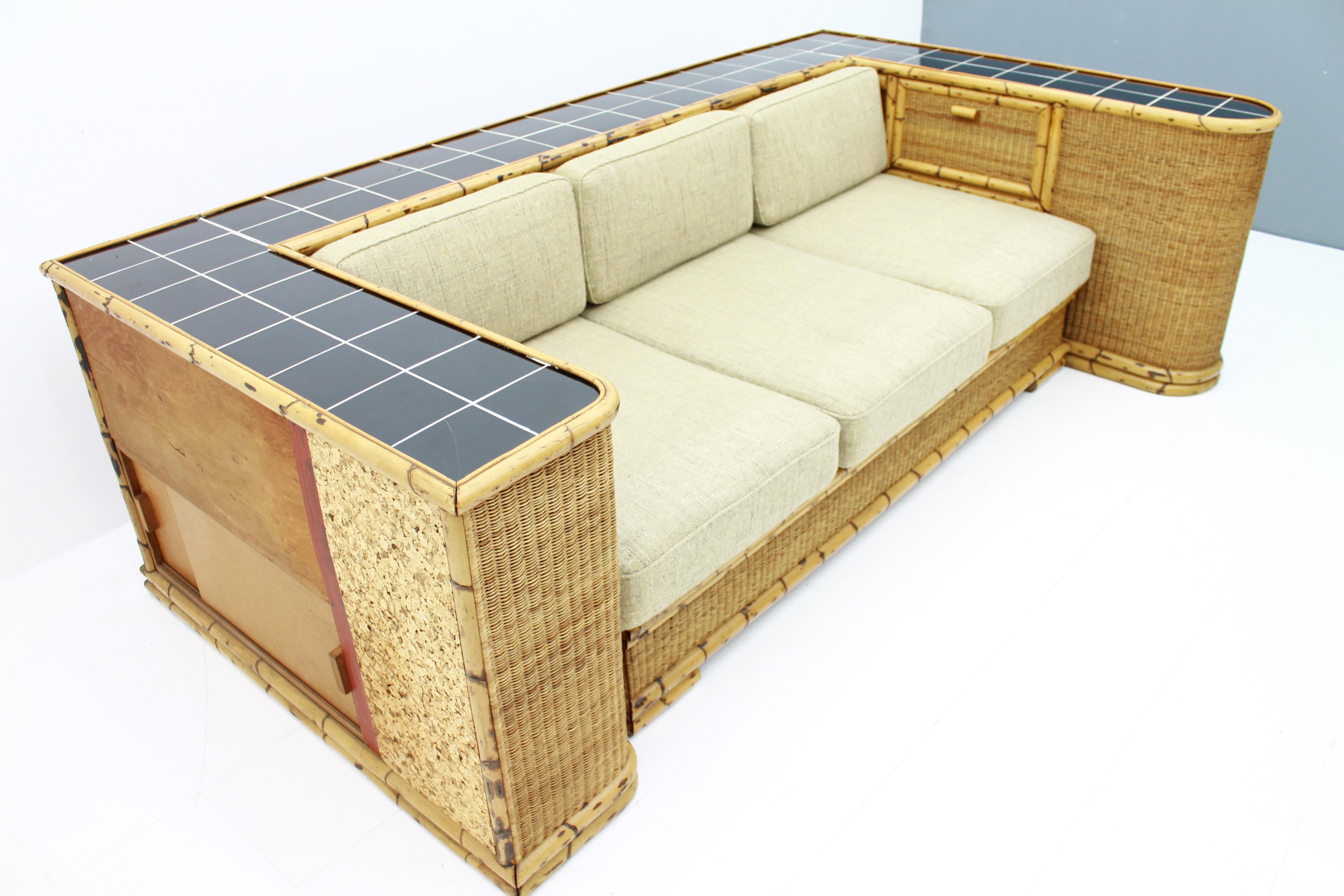 Seltenes Art déco-Sofa-Raumteiler aus Bambus und Rattan von Arco Deutschland 1940er Jahre 4