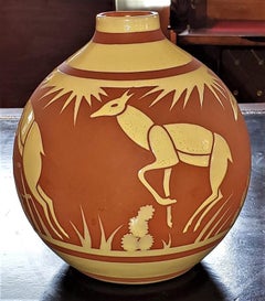 Rare Art Deco BFK Leon Delfant Deer Vase