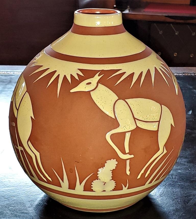 Fired Rare Art Deco BFK Leon Delfant Deer Vase