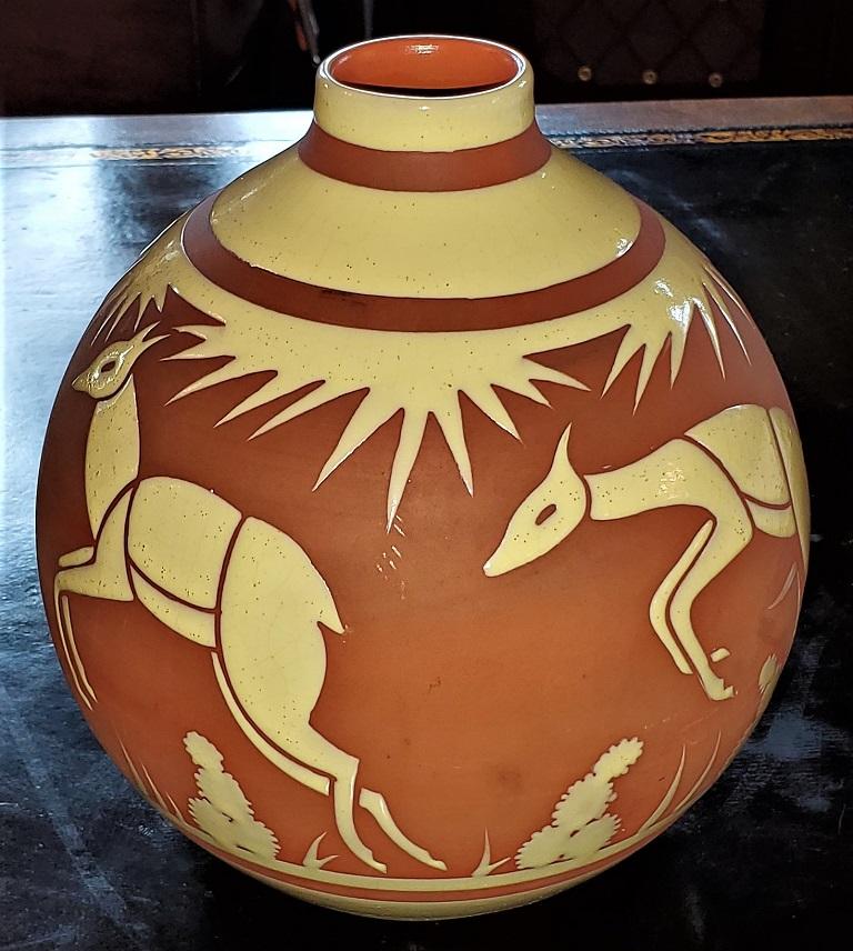 20th Century Rare Art Deco BFK Leon Delfant Deer Vase