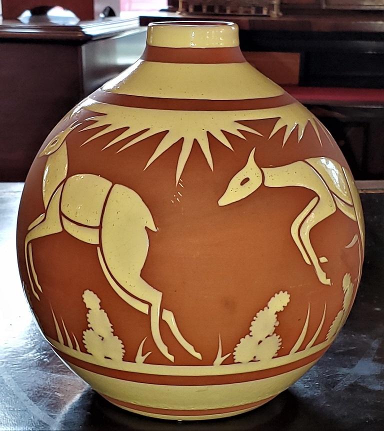 Ceramic Rare Art Deco BFK Leon Delfant Deer Vase