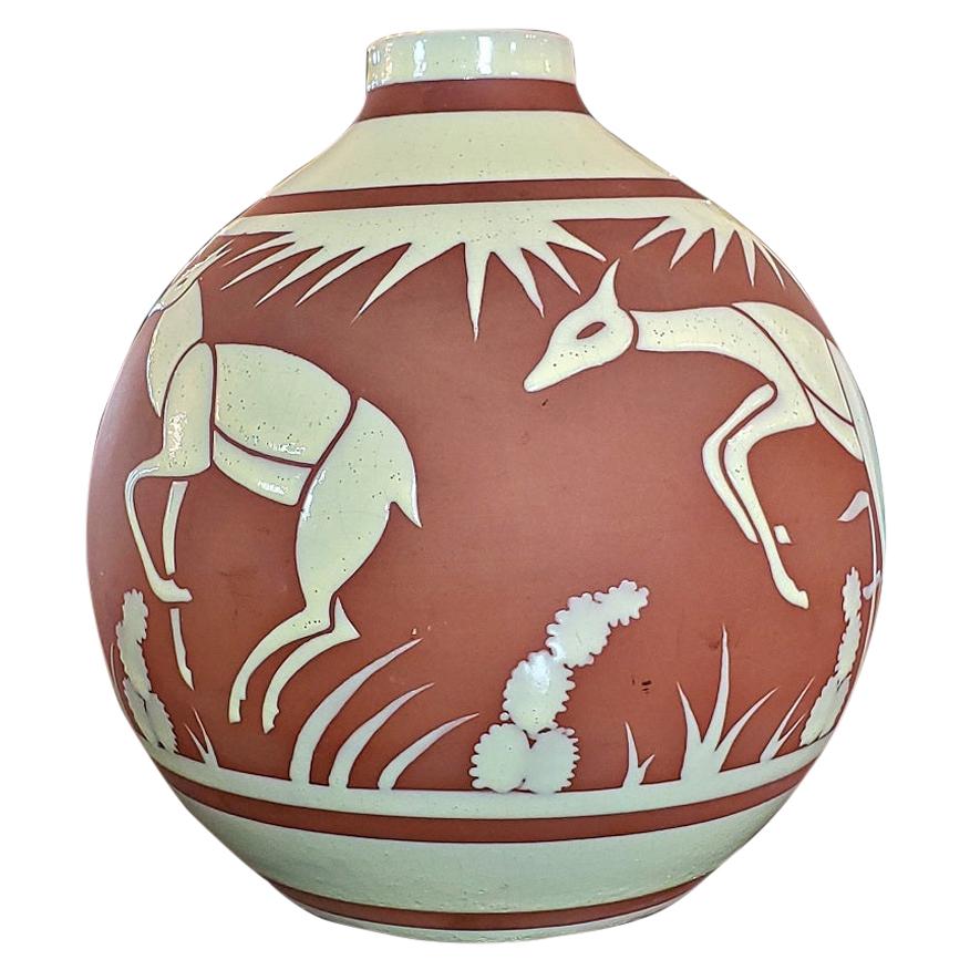Rare Art Deco BFK Leon Delfant Deer Vase