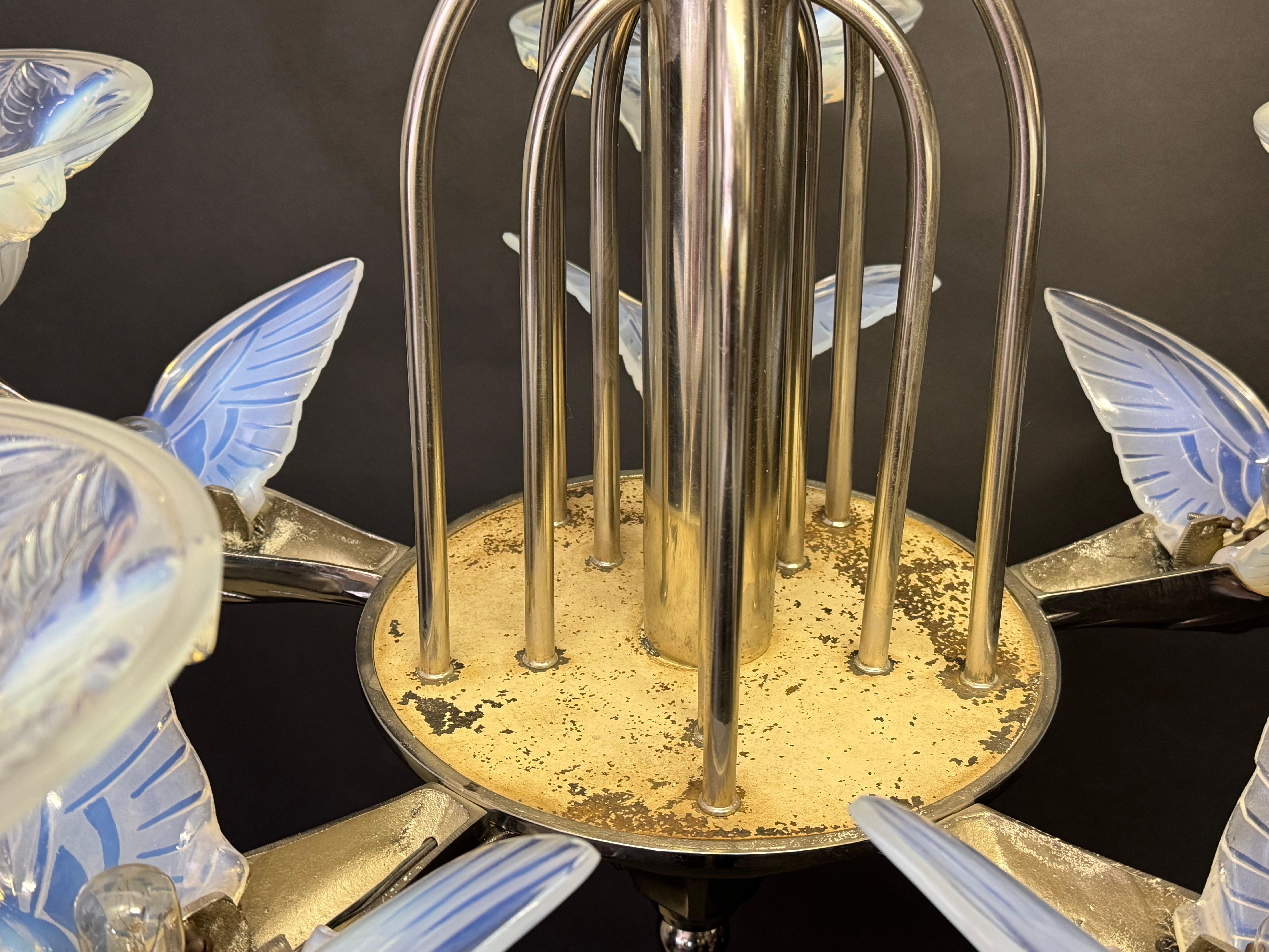 Rare Art Deco Birds Chandelier by Jean Boris Lacroix, France, circa 1930s For Sale 8