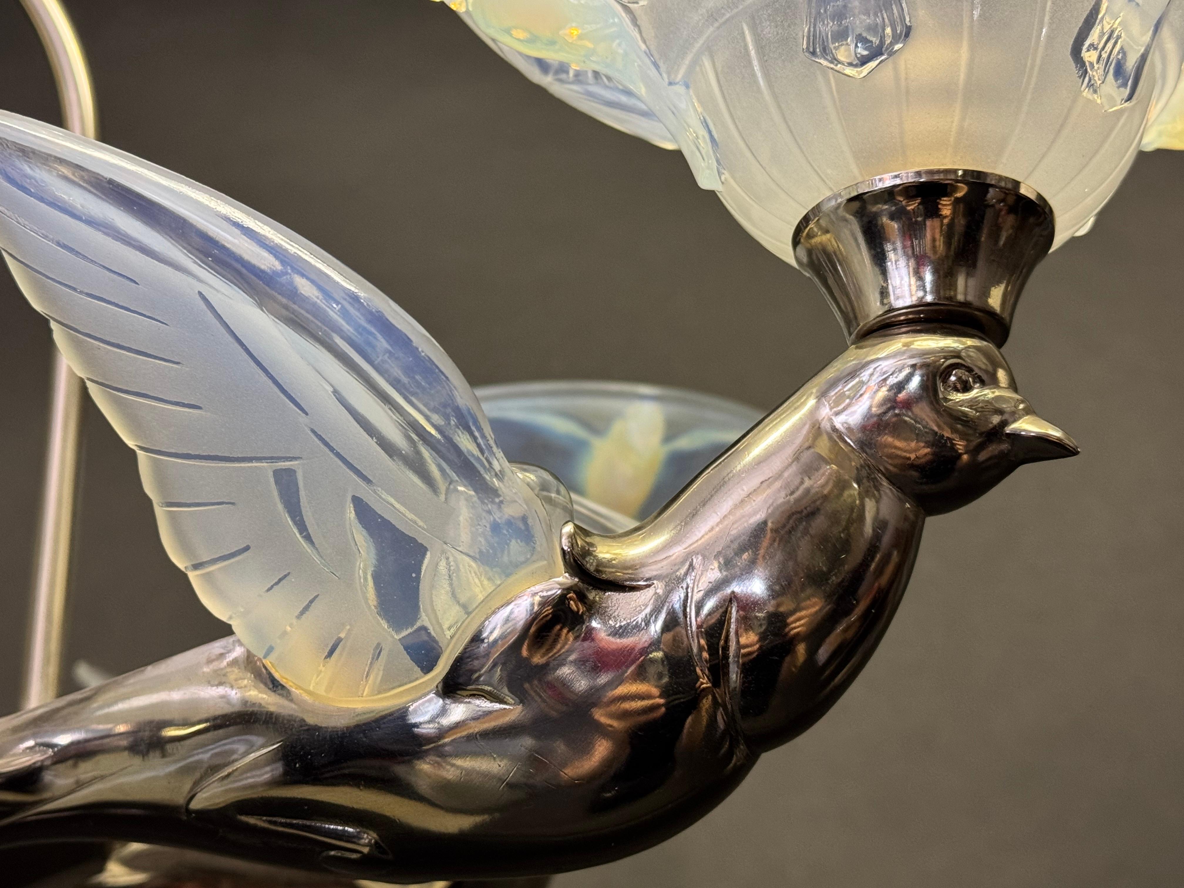 Rare Art Deco Birds Chandelier by Jean Boris Lacroix, France, circa 1930s For Sale 10