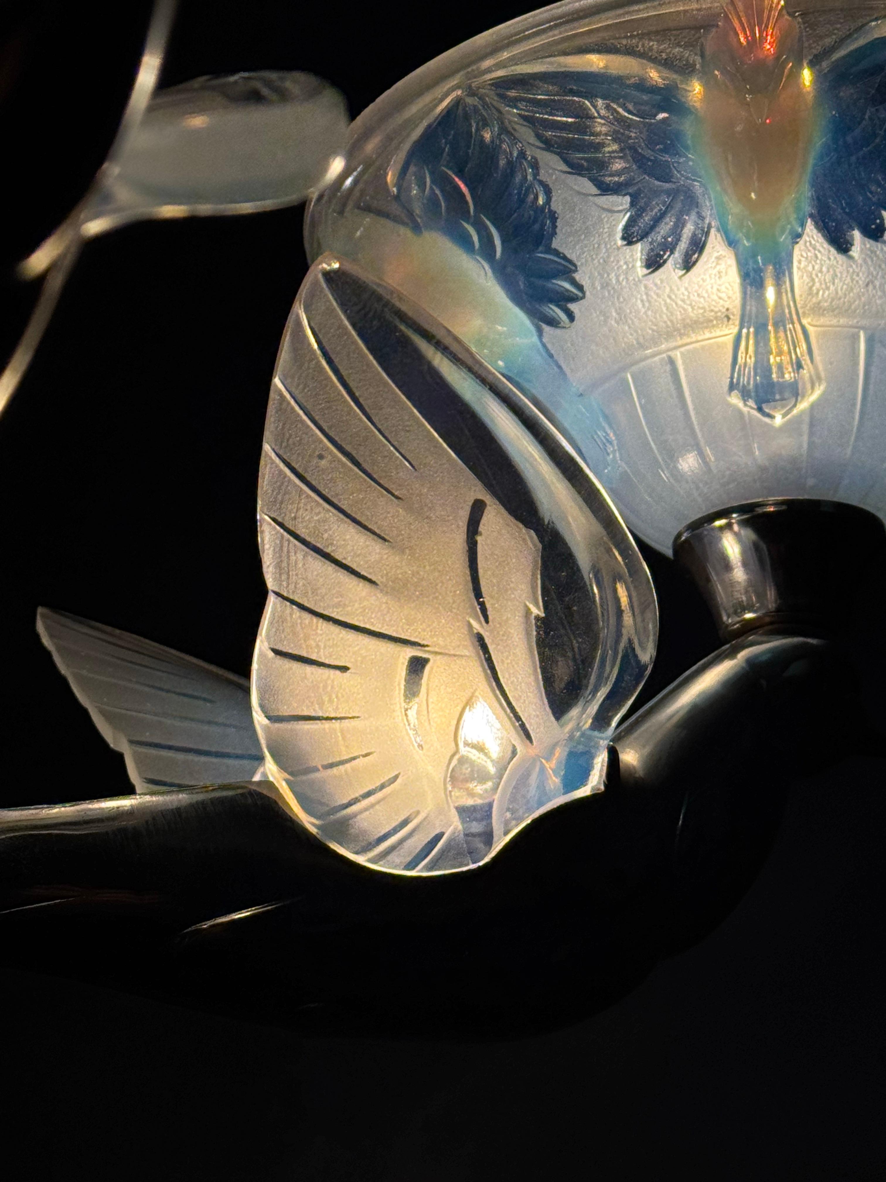 Mid-20th Century Rare Art Deco Birds Chandelier by Jean Boris Lacroix, France, circa 1930s For Sale