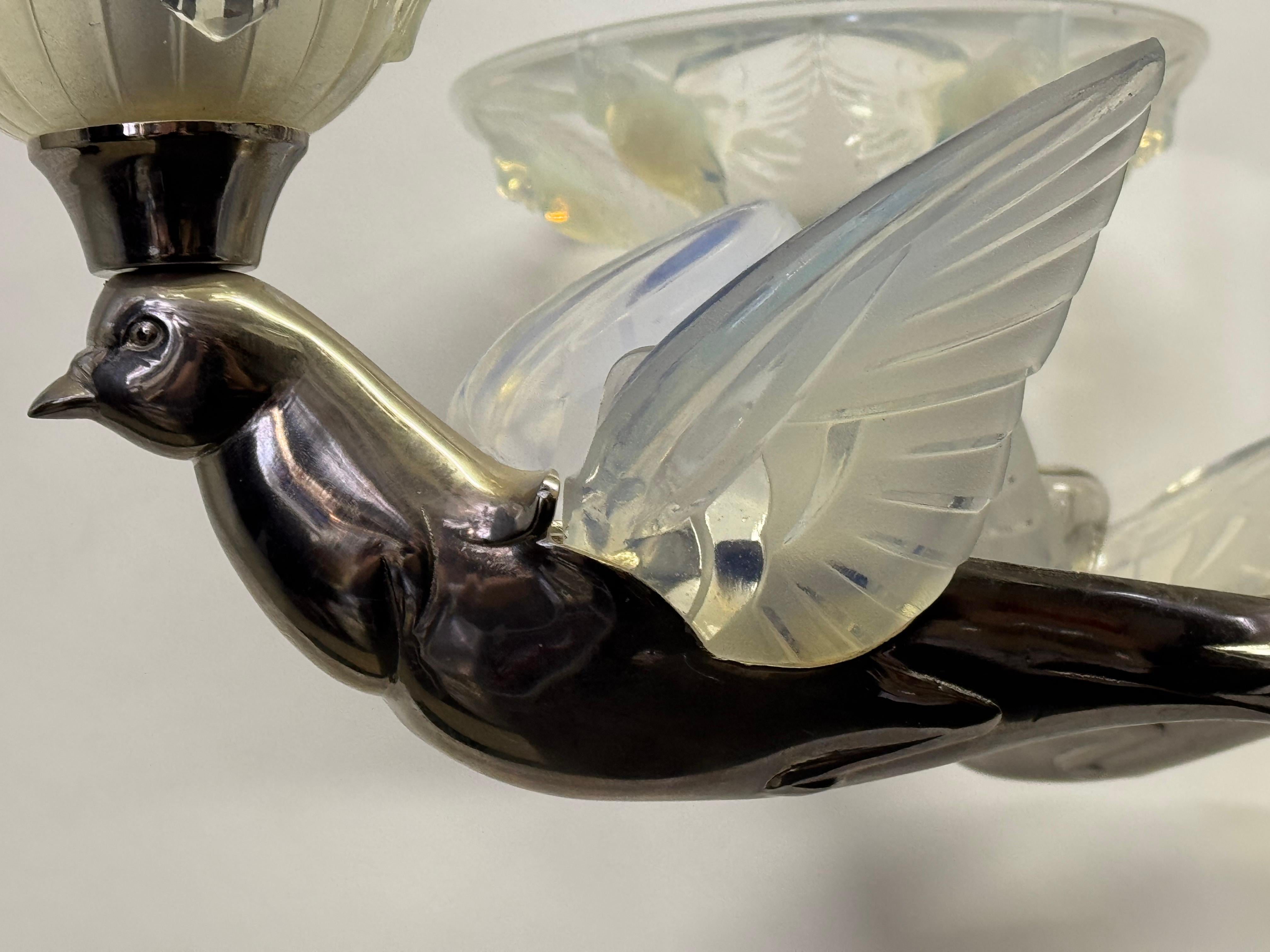 Rare Art Deco Birds Chandelier by Jean Boris Lacroix, France, circa 1930s For Sale 2