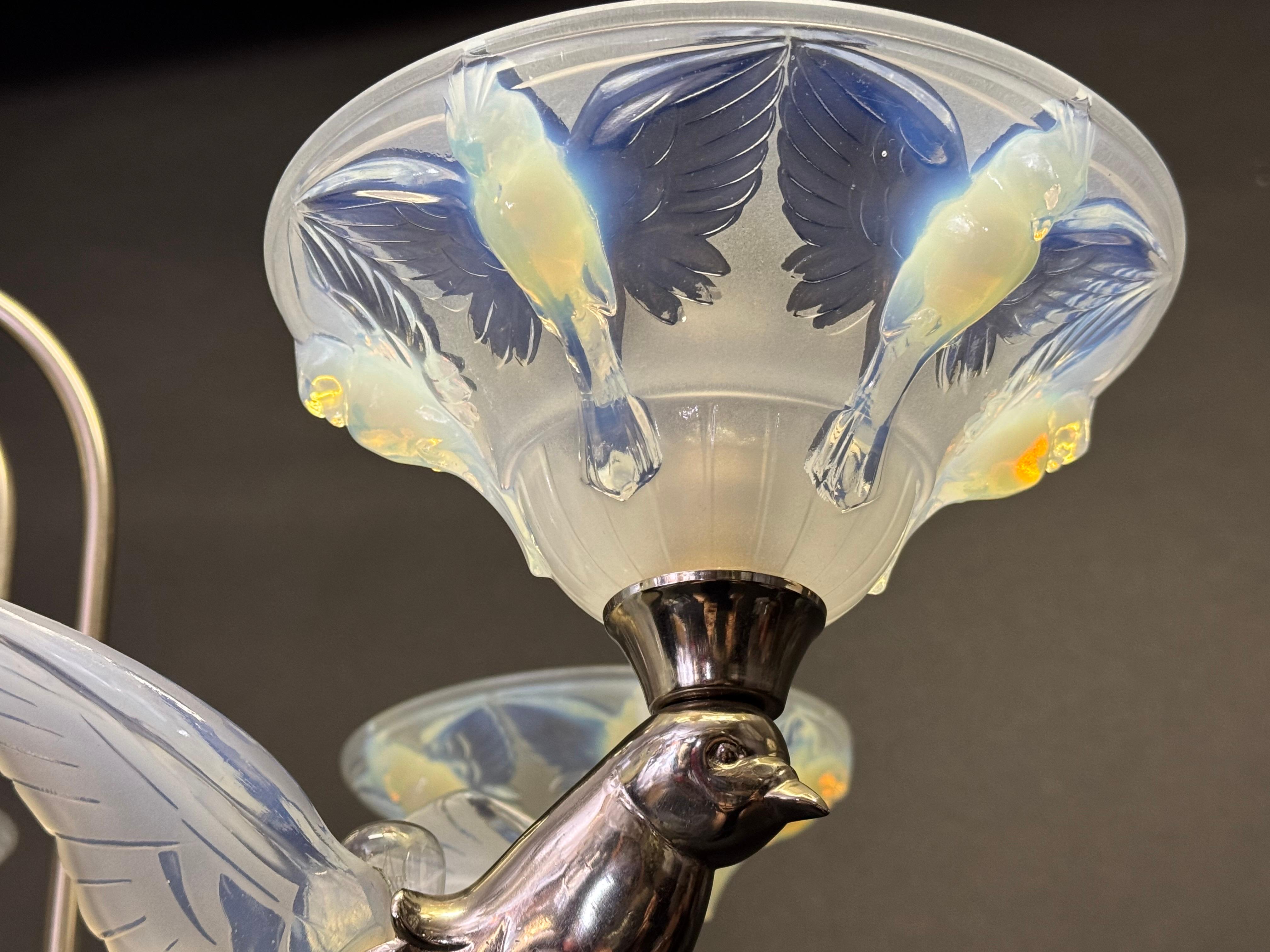 Rare Art Deco Birds Chandelier by Jean Boris Lacroix, France, circa 1930s For Sale 3