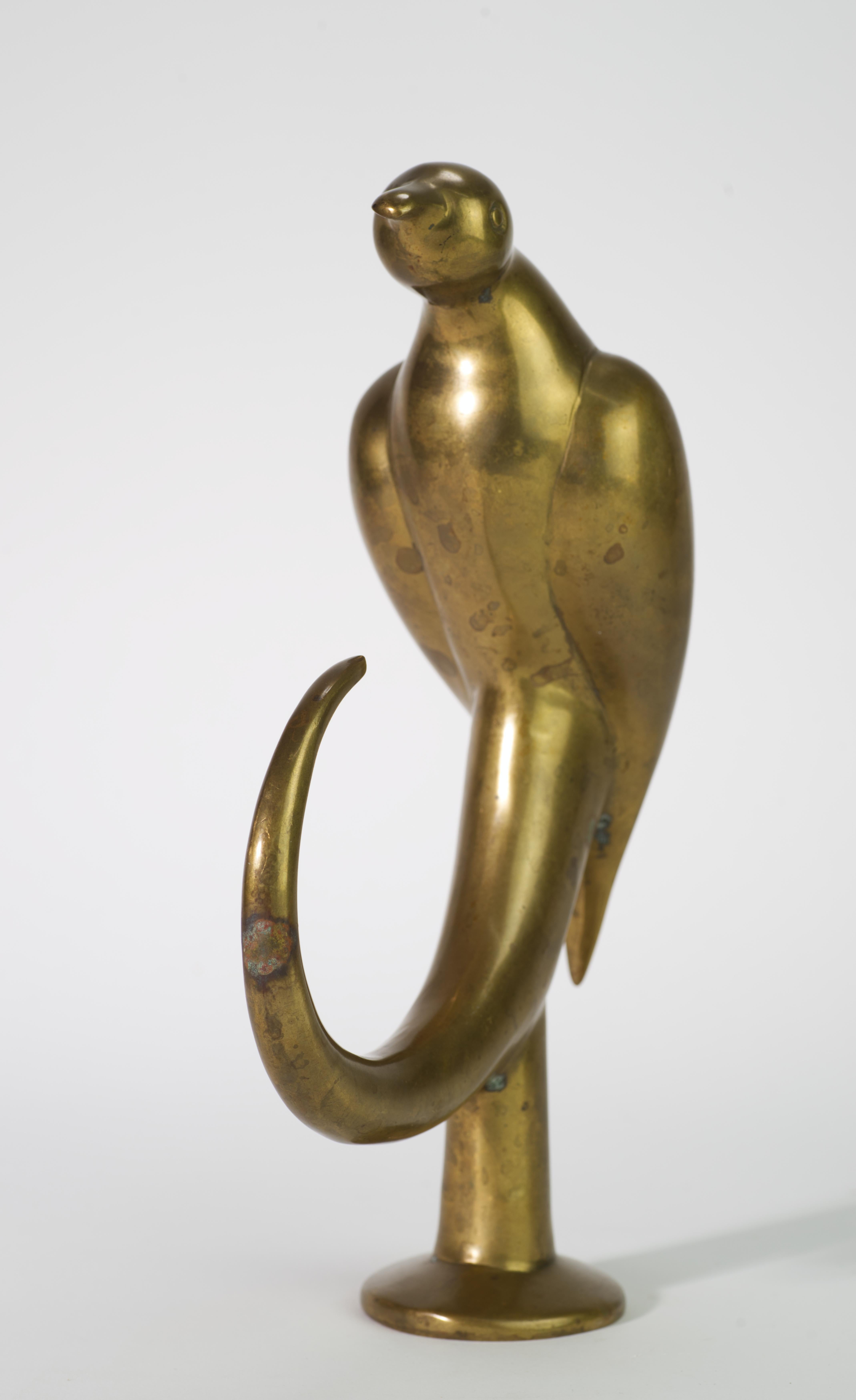 Cast Rare Art Deco Brass Bird Figurine by Dolbi Cashier