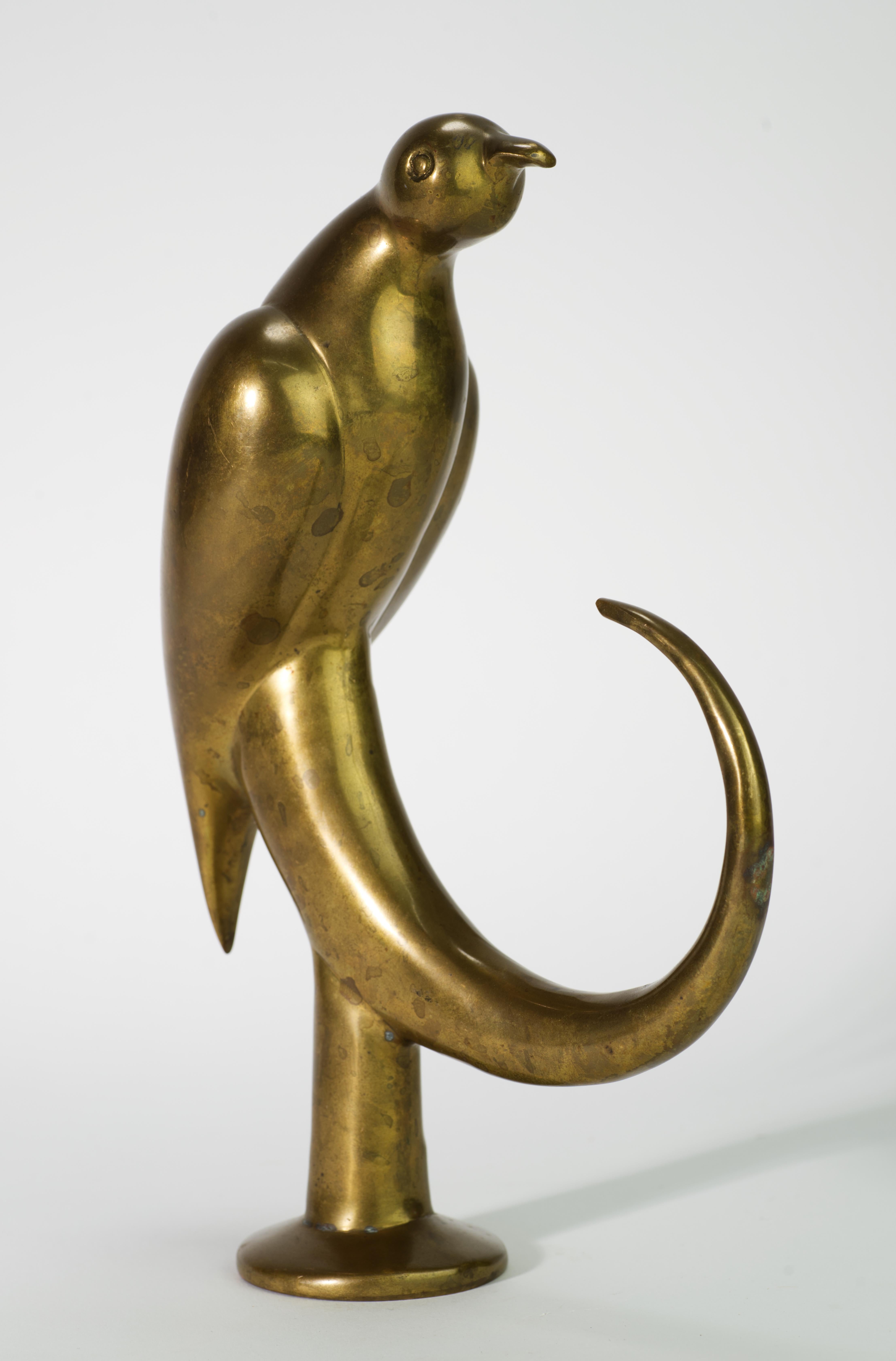 Rare Art Deco Brass Bird Figurine by Dolbi Cashier In Good Condition In Clifton Springs, NY