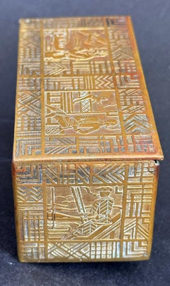 Rare Art Deco Brass Box w/ 1920s Scenes - Tennis, Golf, Fishing, Horses, Autos