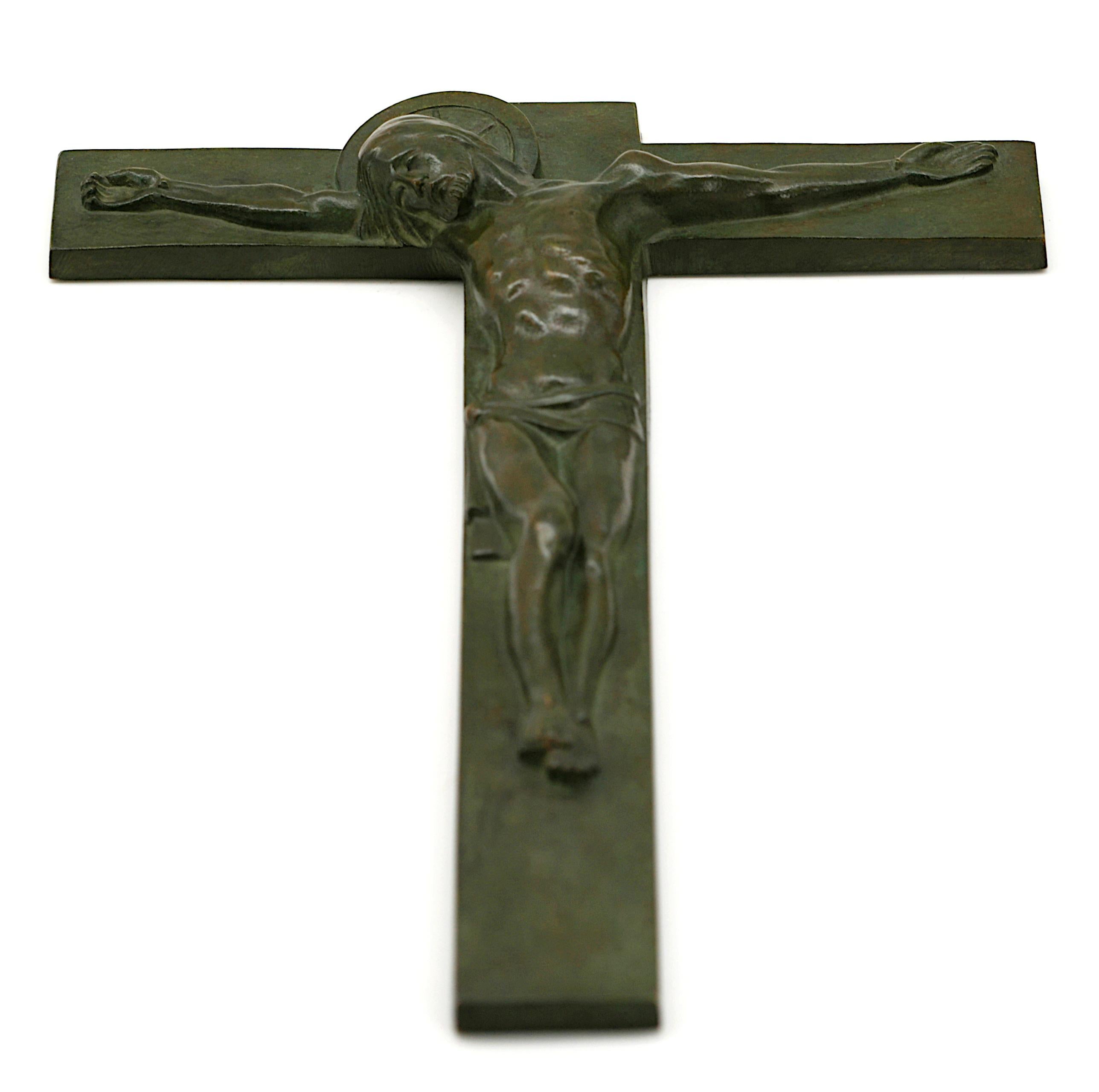 Early 20th Century Rare Art Deco Bronze Crucifix, 1920 For Sale