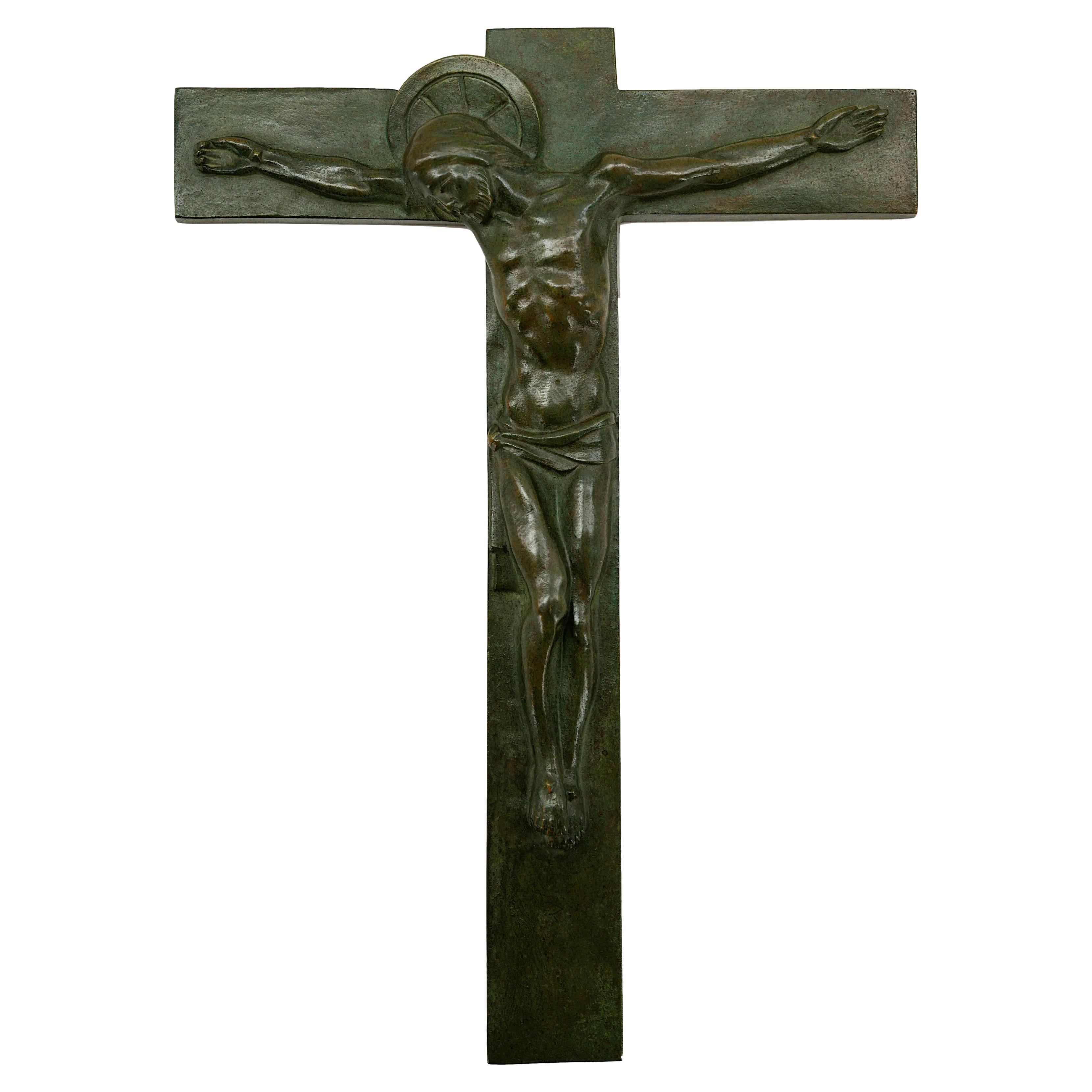 Rare Art Deco Bronze Crucifix, 1920