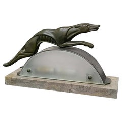 Rare Art Deco Bronze patinated Regula Leaping Greyhound Table Lamp, France 1930s