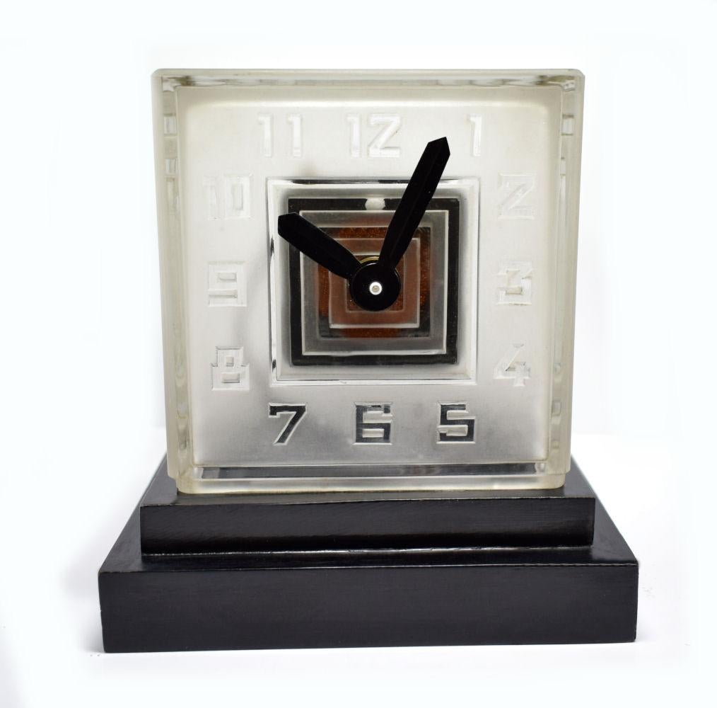 Art Deco Rare  Glass Clock, Signed  P.M.Favre, c1930s In Good Condition For Sale In Devon, England