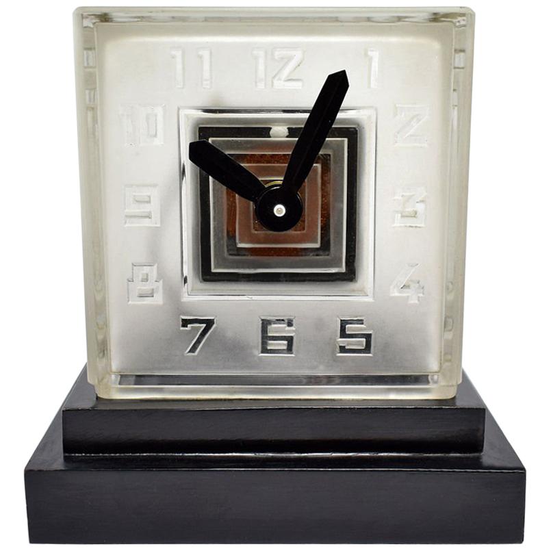 Art Deco Rare  Glass Clock, Signed  P.M.Favre, c1930s For Sale