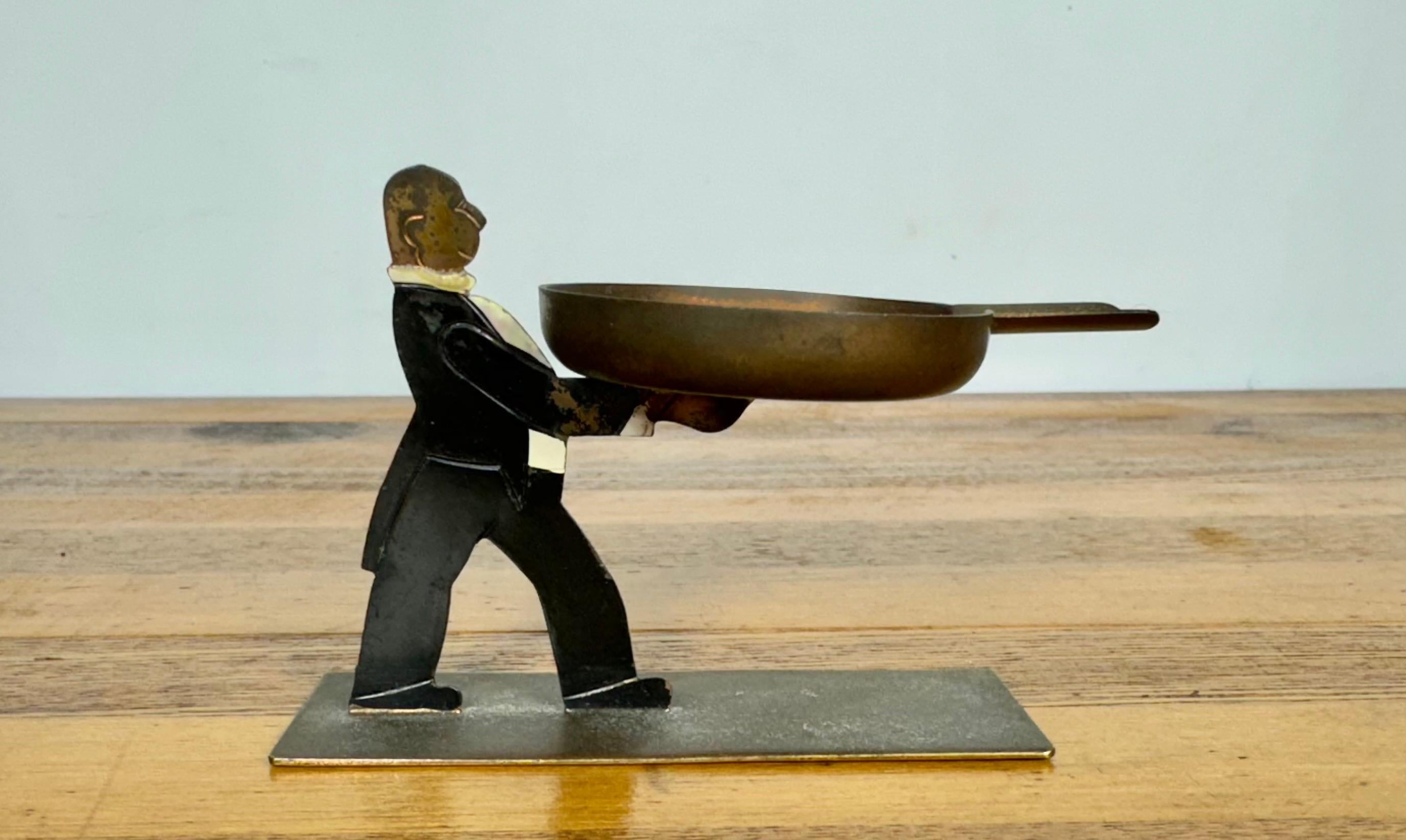 Brass RARE Art Deco Butler holding ash tray figure  Black Americana made in Germany For Sale