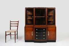 Rare Art Deco cabinet in burl wood with green marble top, France ca. 1930