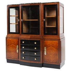 Rare Art Deco cabinet in burl wood with green marble top, France ca. 1930