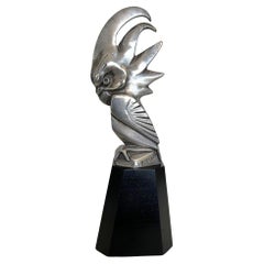 Rare Art Déco 'Cacatoès' Silvered Bronze Car Mascot