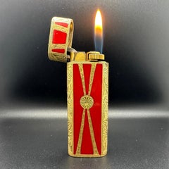 Rare Art Deco Cartier Roy King 18 K Gold & Red Lacquer Lighter.