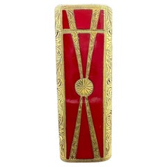 Used Rare Art Deco Cartier Roy King 18 K Gold & Red Lacquer Lighter. 