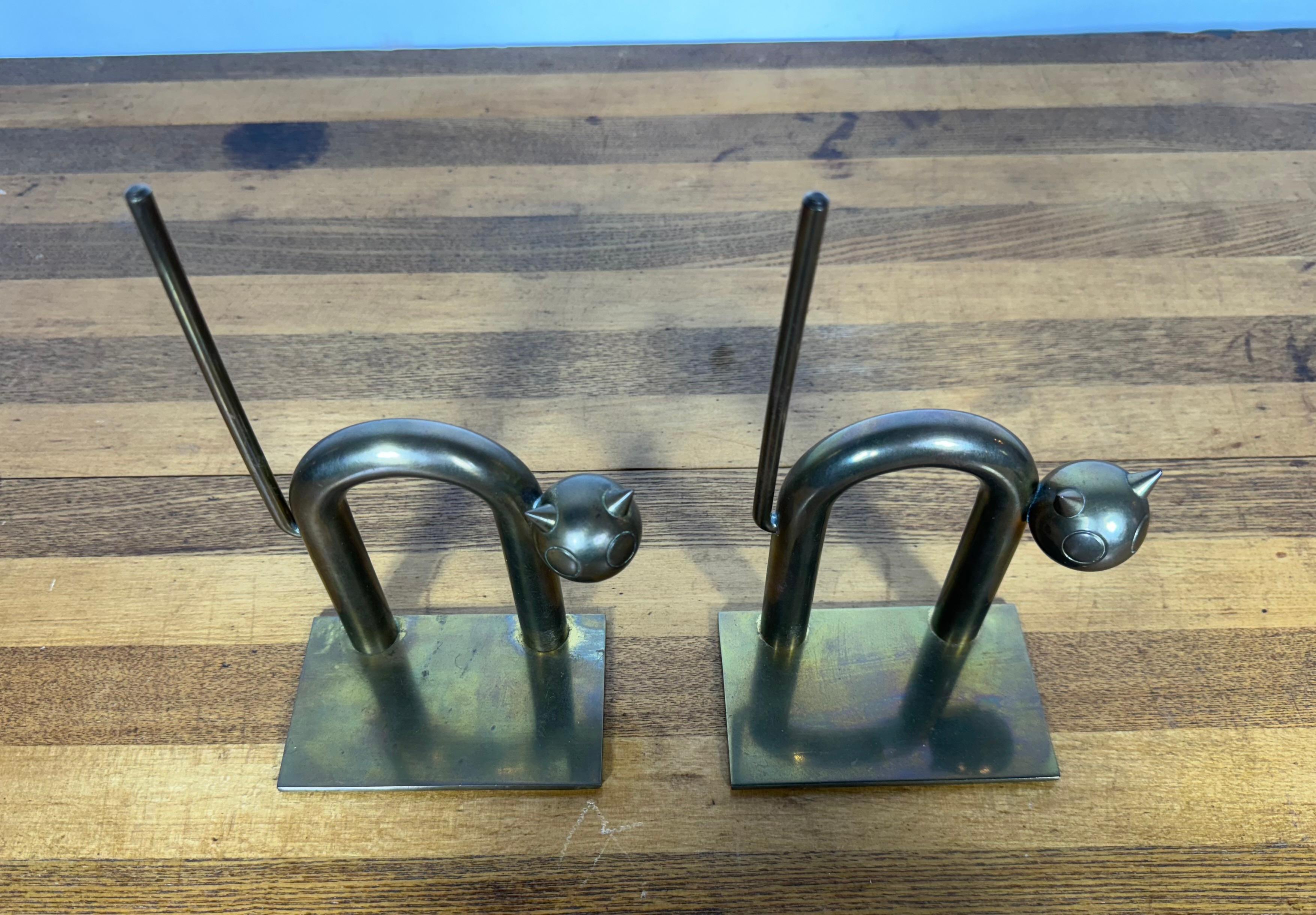 Mid-20th Century Rare Art Deco Cat Bookends by Walter Von Nessen for Chase Mfg.