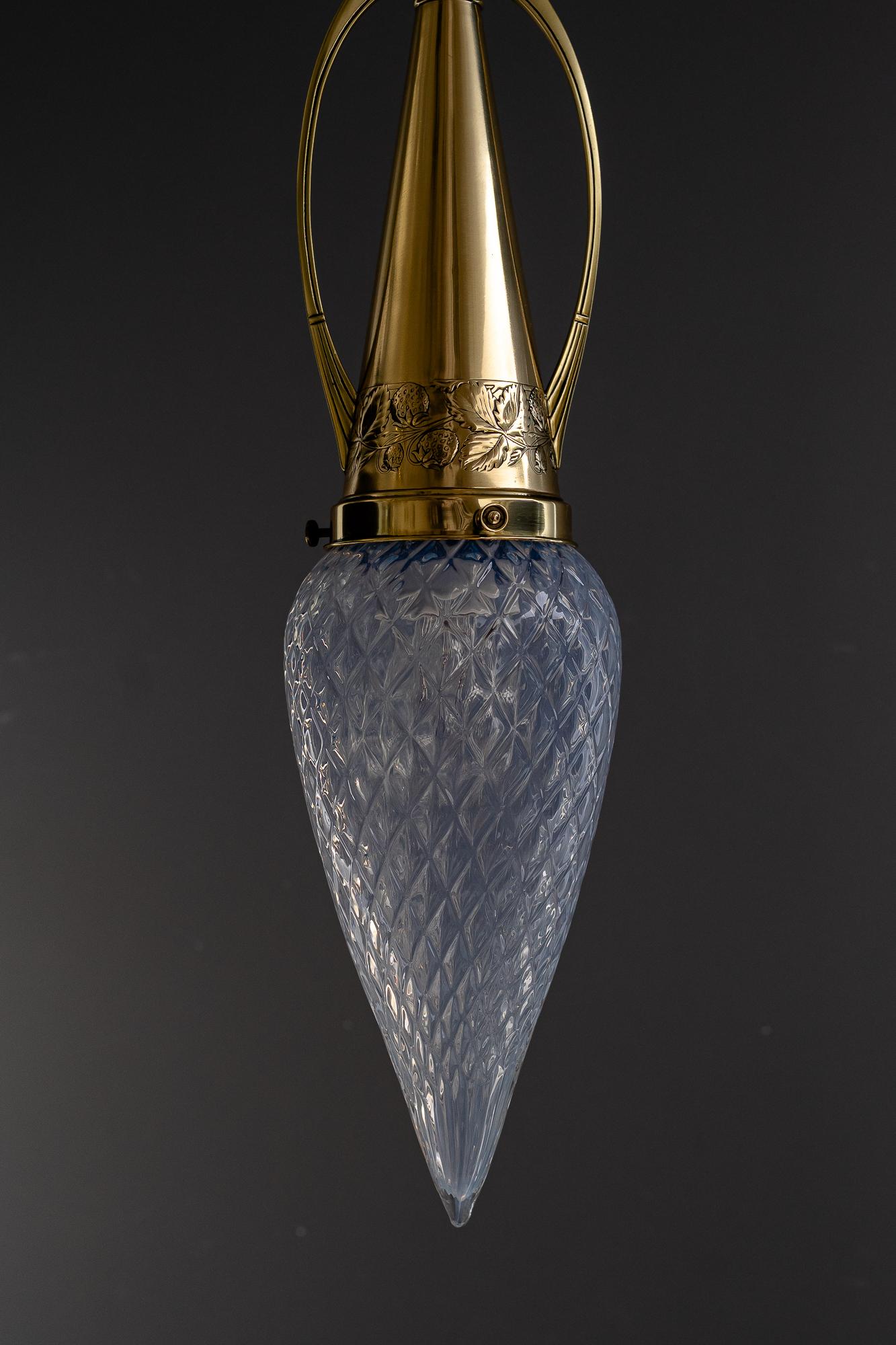 Austrian Rare Art Deco ceiling lamp with opaline glass shade vienna around 1920s For Sale