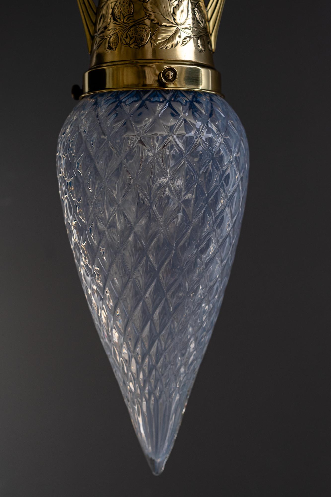 Early 20th Century Rare Art Deco ceiling lamp with opaline glass shade vienna around 1920s For Sale