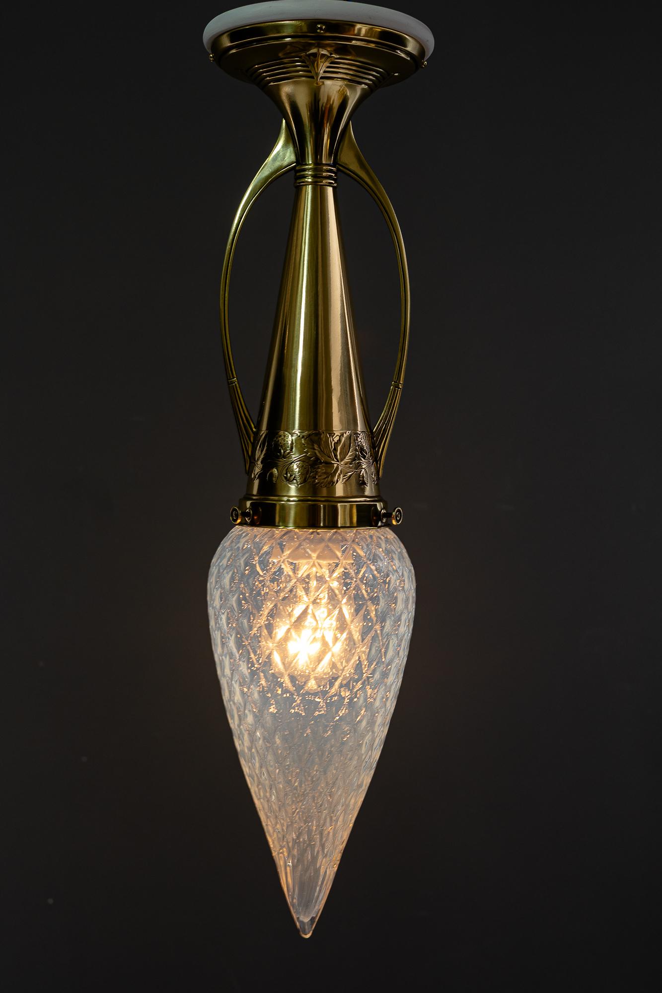 Rare Art Deco ceiling lamp with opaline glass shade vienna around 1920s For Sale 1