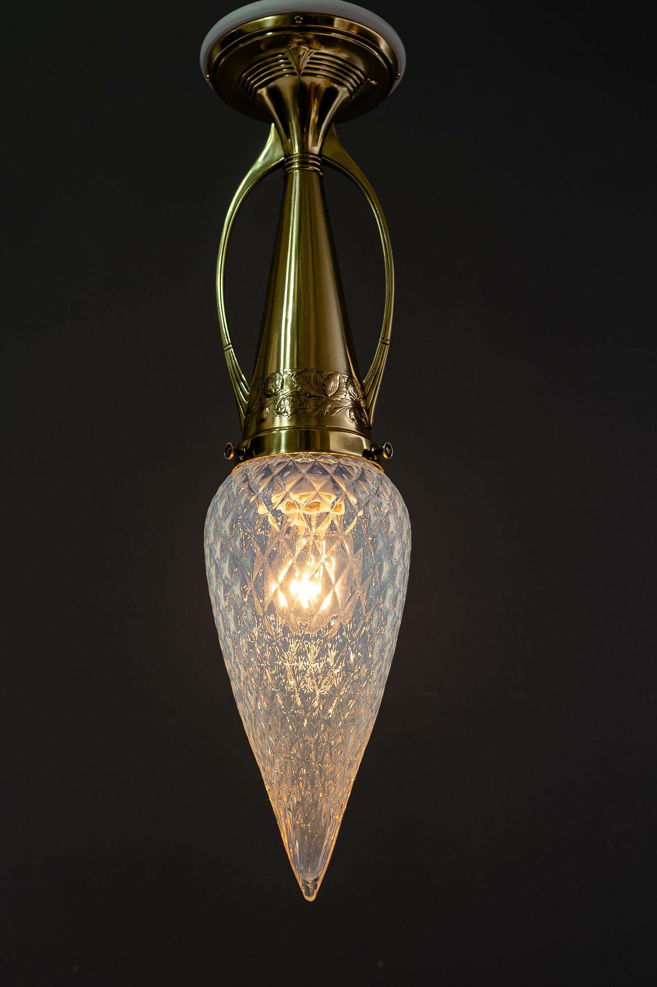 Rare Art Deco ceiling lamp with opaline glass shade vienna around 1920s For Sale 2