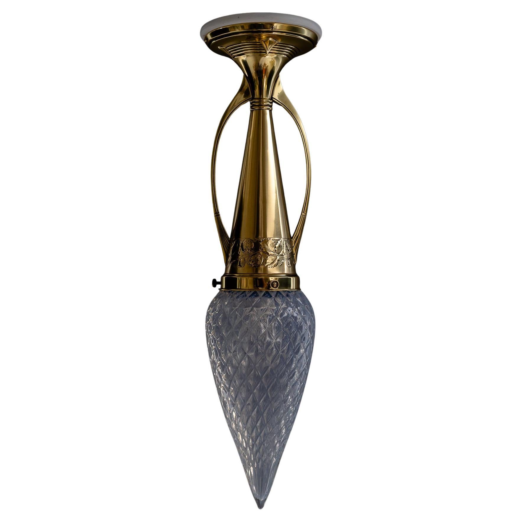 Rare Art Deco ceiling lamp with opaline glass shade vienna around 1920s