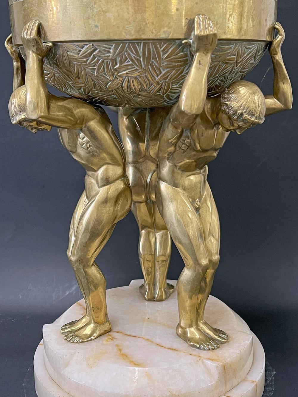 Gilt Rare Art Deco Centerpiece with Nude Male Figures, Gilded Bronze, France
