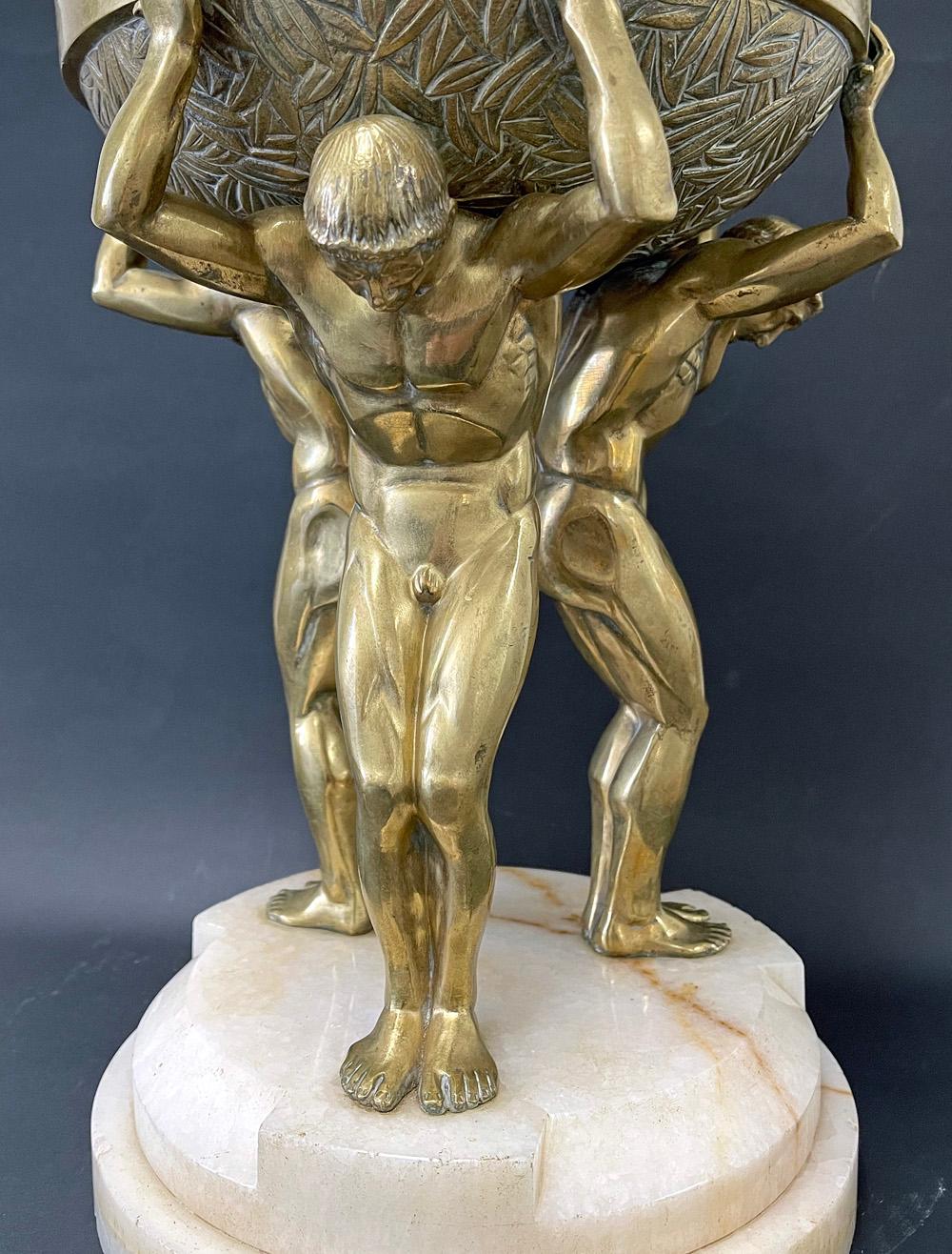 Rare Art Deco Centerpiece with Nude Male Figures, Gilded Bronze, France In Excellent Condition In Philadelphia, PA