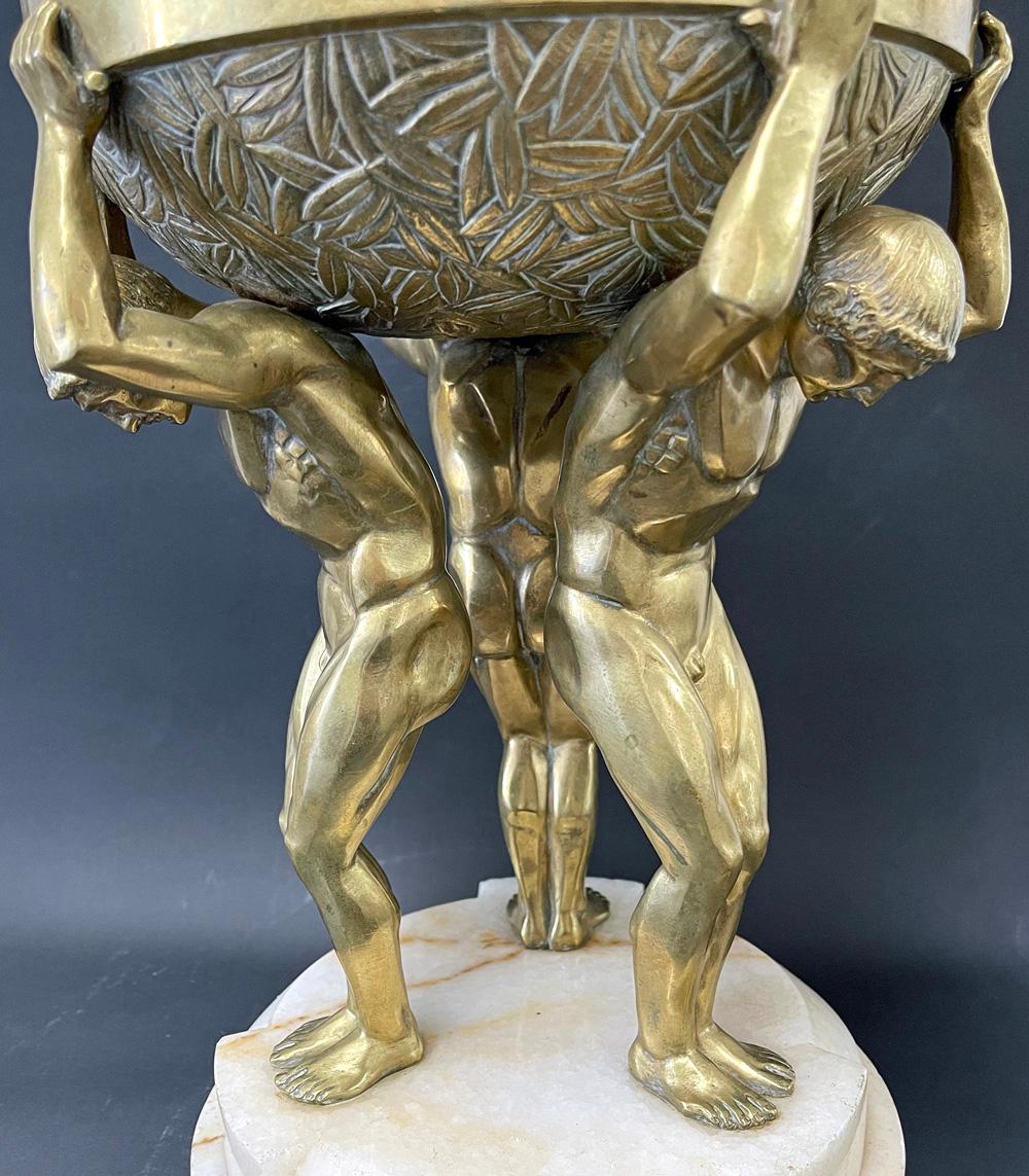 Early 20th Century Rare Art Deco Centerpiece with Nude Male Figures, Gilded Bronze, France