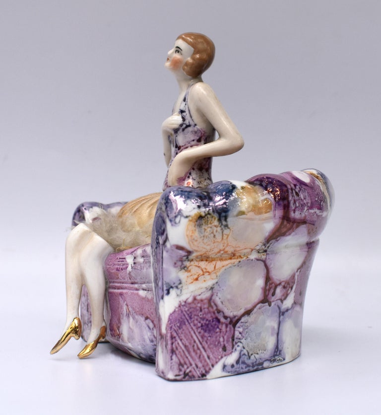 Rare Art Deco Ceramic Flapper Powder Puff Stand, Circa 1930 at 1stDibs