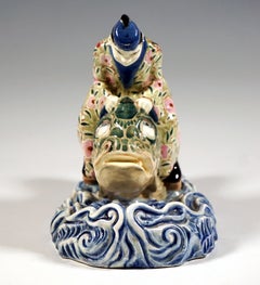 Rare Art Déco Ceramic, Japanese Riding On A Koi, Goldscheider Vienna, Ca 1921