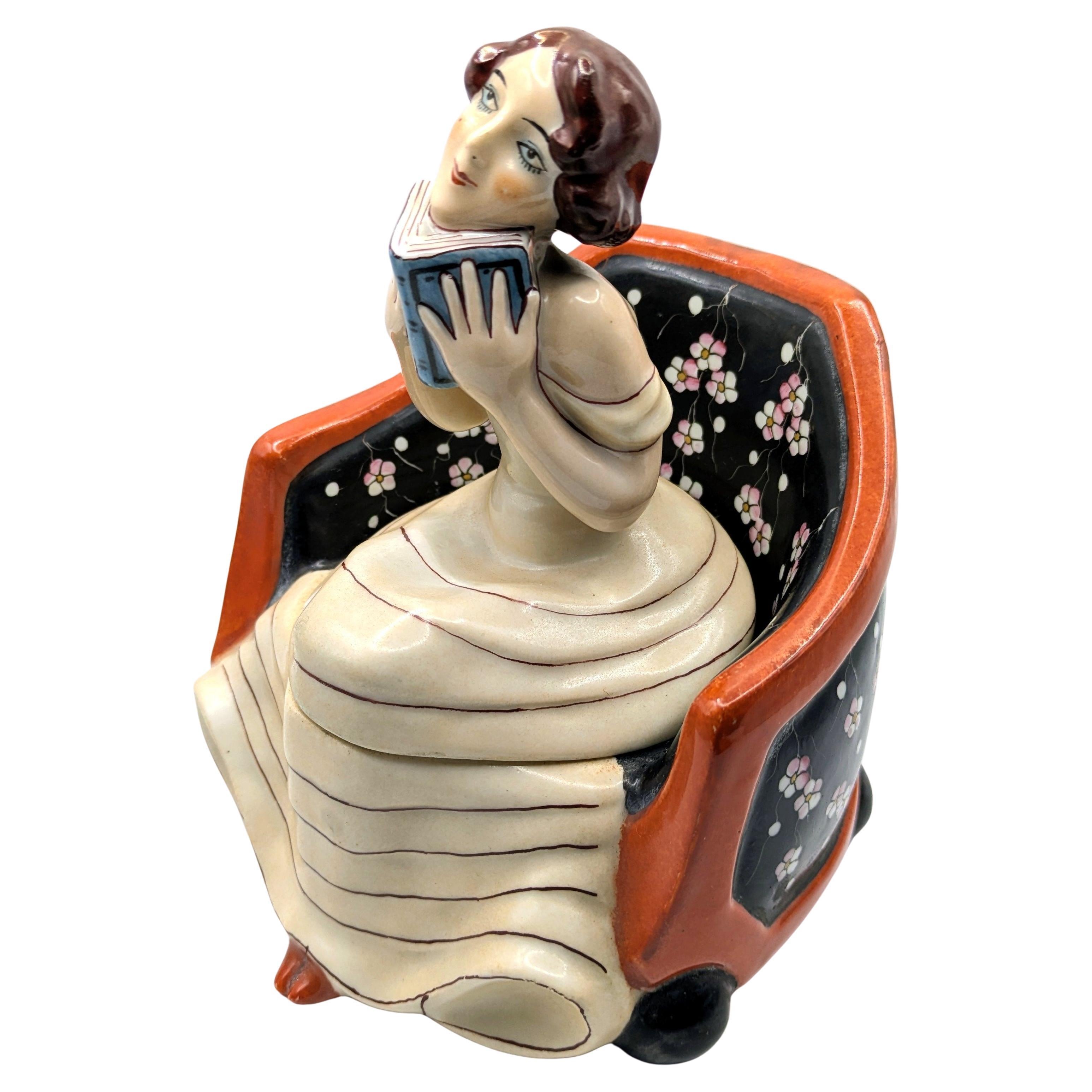 Rare Art Deco Ceramic Powder Bowl — “Aladin” Range, France , c1930