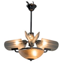 Rare Art Deco Chandelier, Czechoslovakia, 1930s
