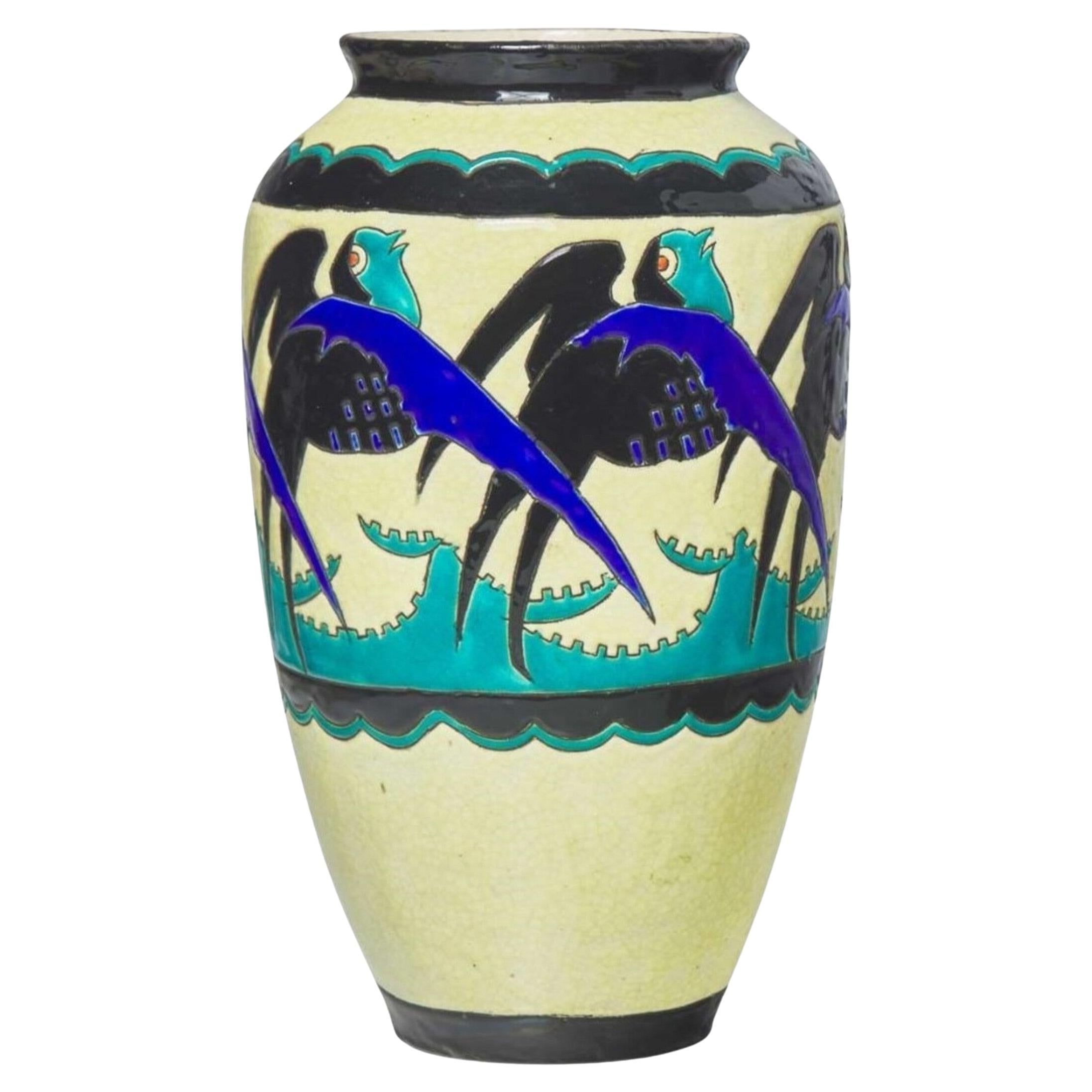 SELTENE ART DECO Charles Catteau für Boch D1297 Swallows Vase